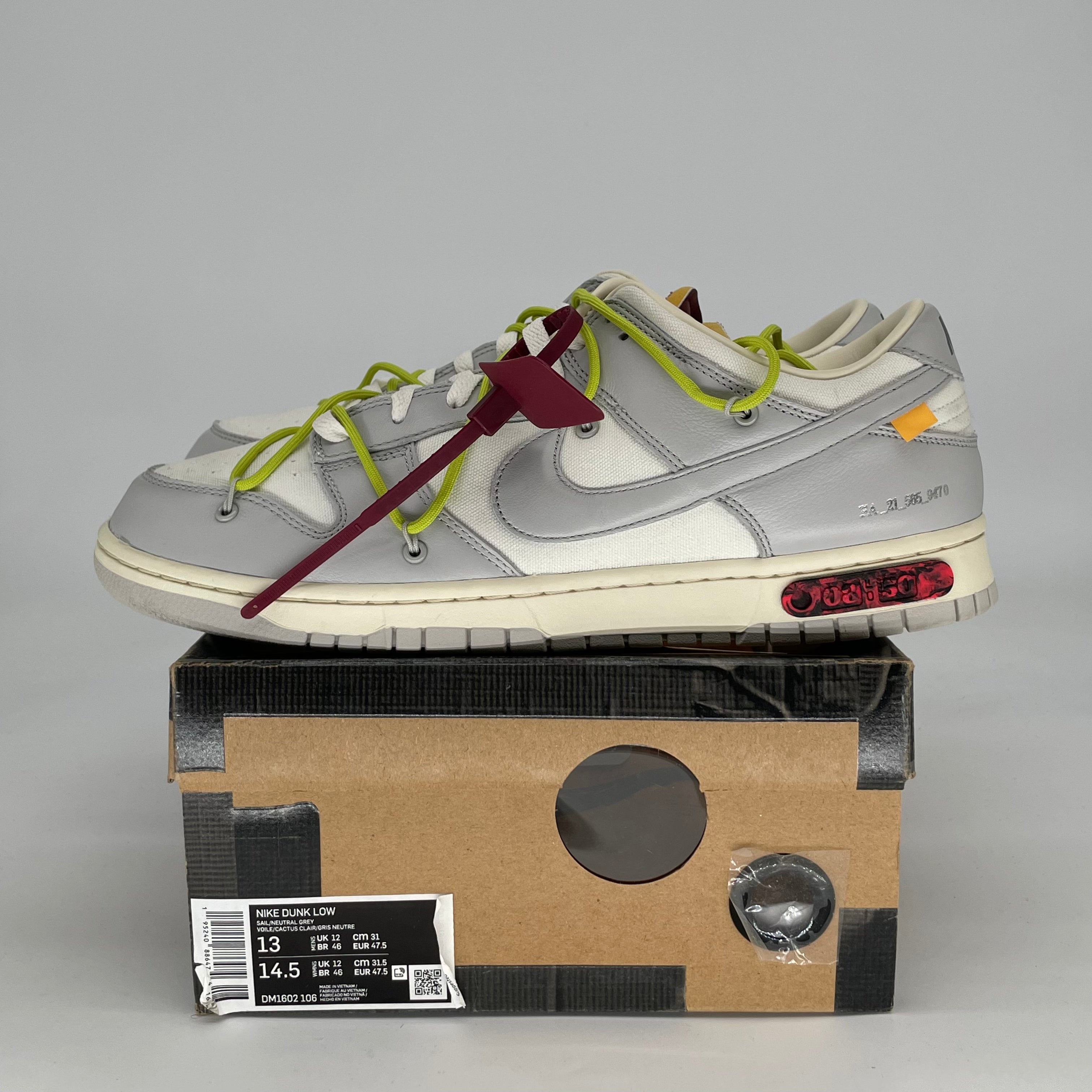 OFF WHITE X NIKE DUNK LOW LOT 8 DM1602-106 SIZE 13/14.5W