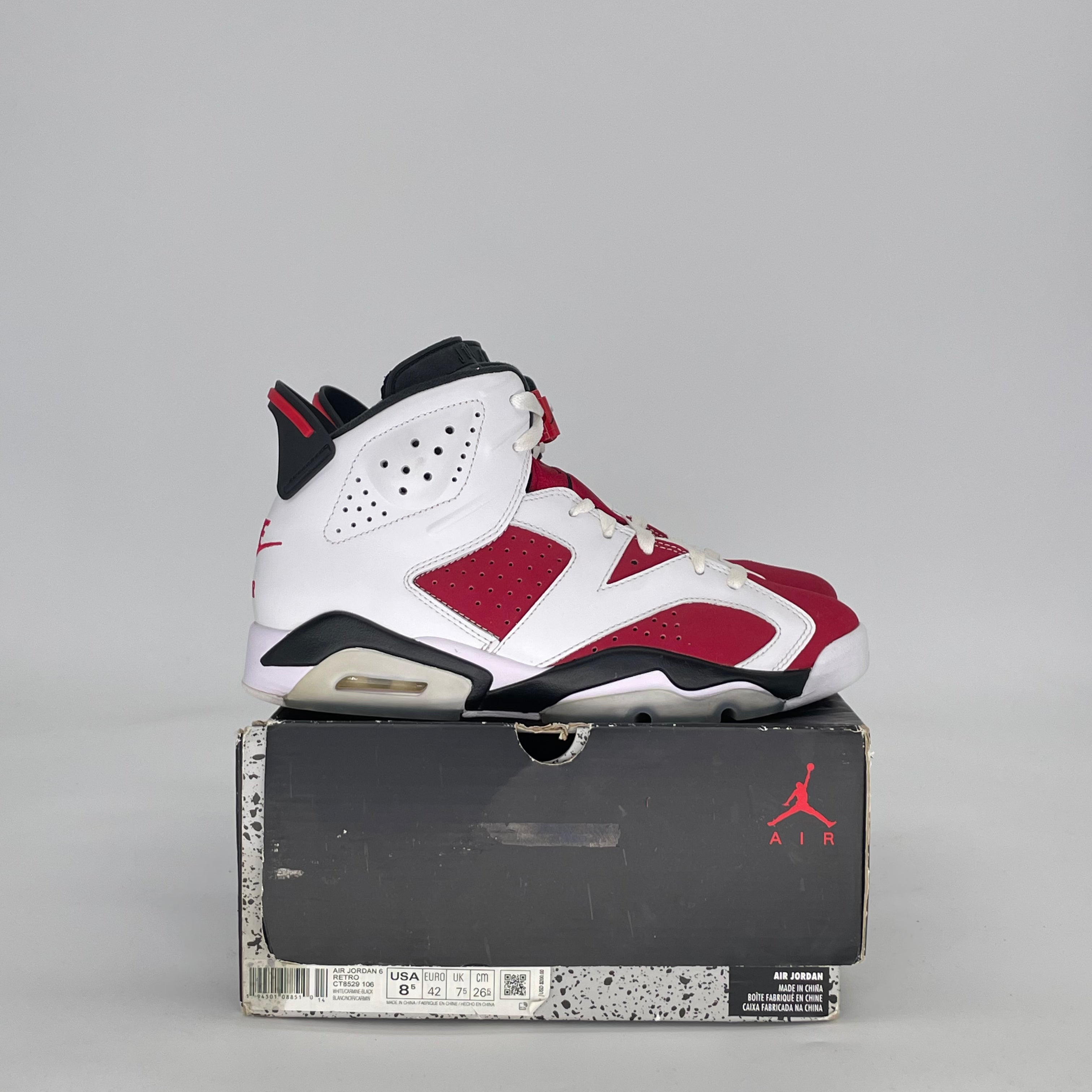 AIR JORDAN 6 CARMINE (2021) CT8529-106 SIZE 8.5/10W