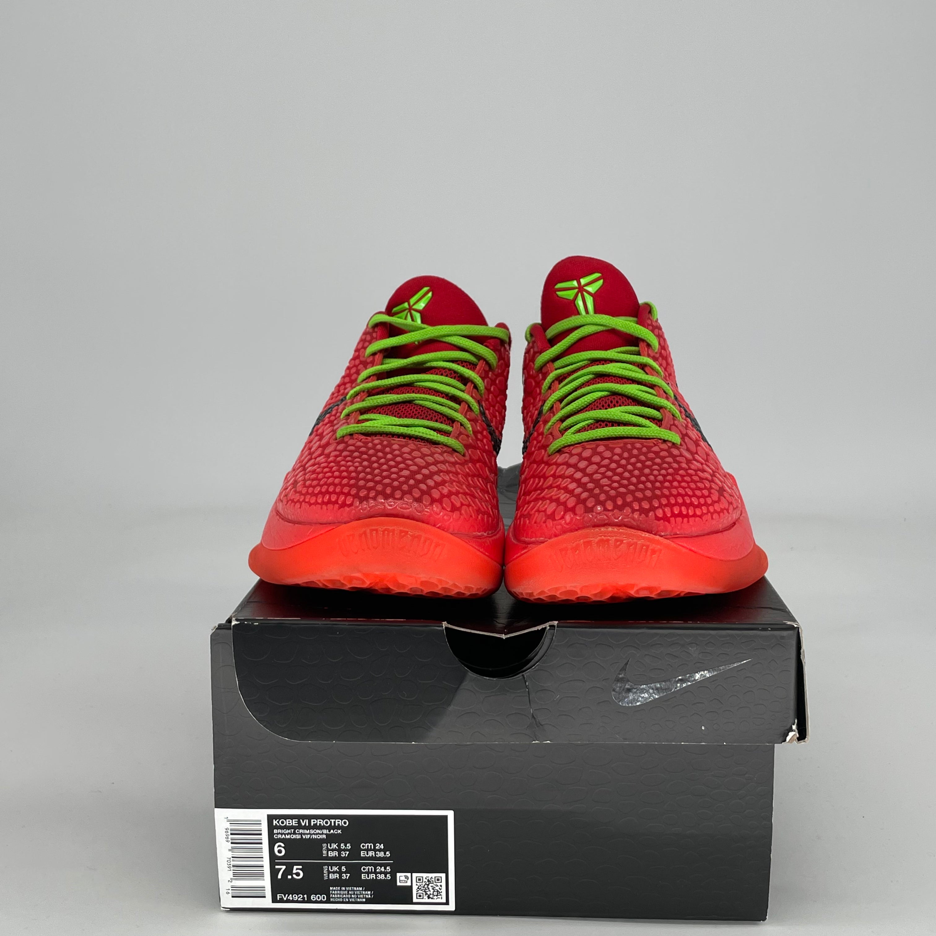 NIKE KOBE 6 PROTRO REVERSE GRINCH FV4921-600 SIZE 6/7.5W