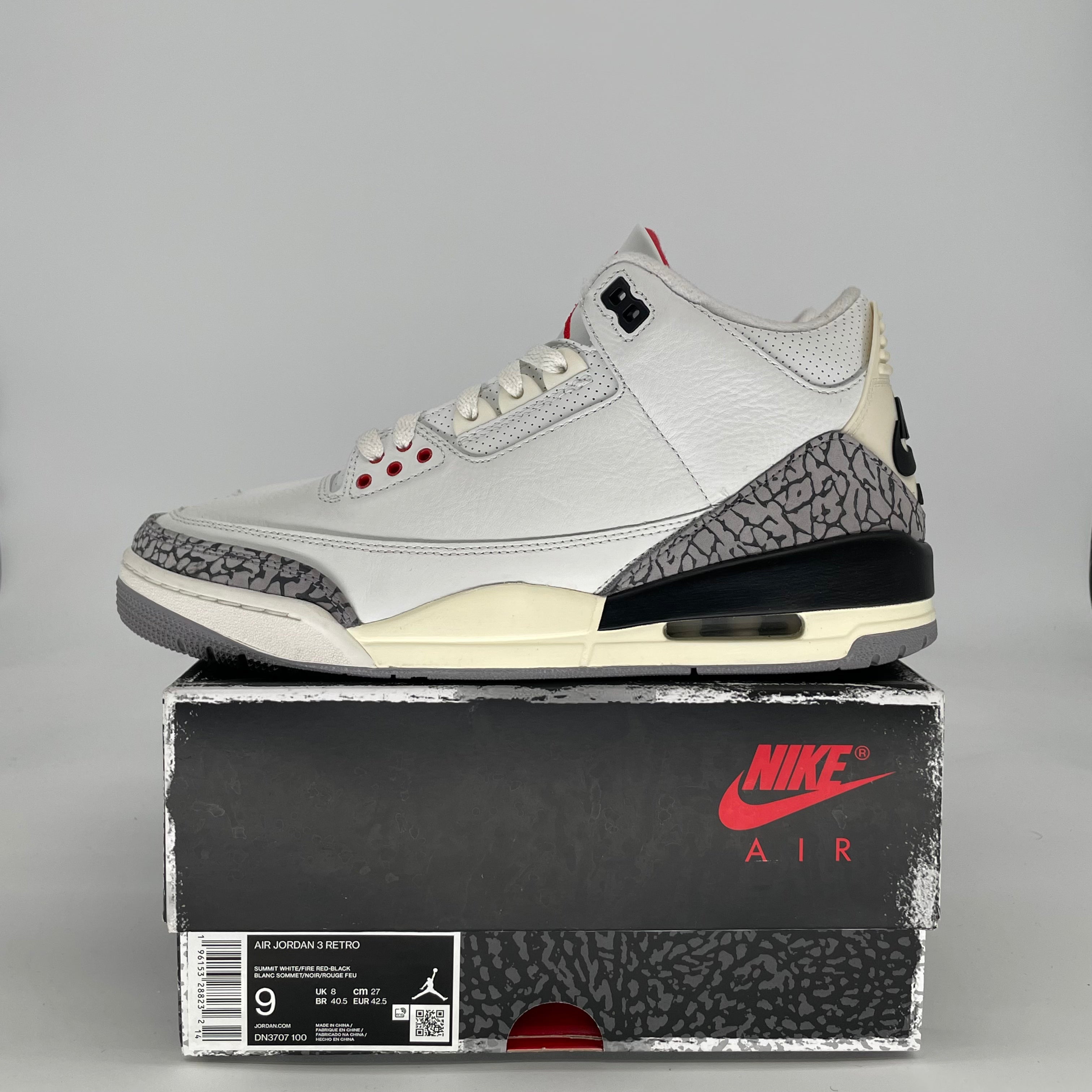 AIR JORDAN 3 WHITE CEMENT REIMAGINED DN3707-100 SIZE 9/10.5W