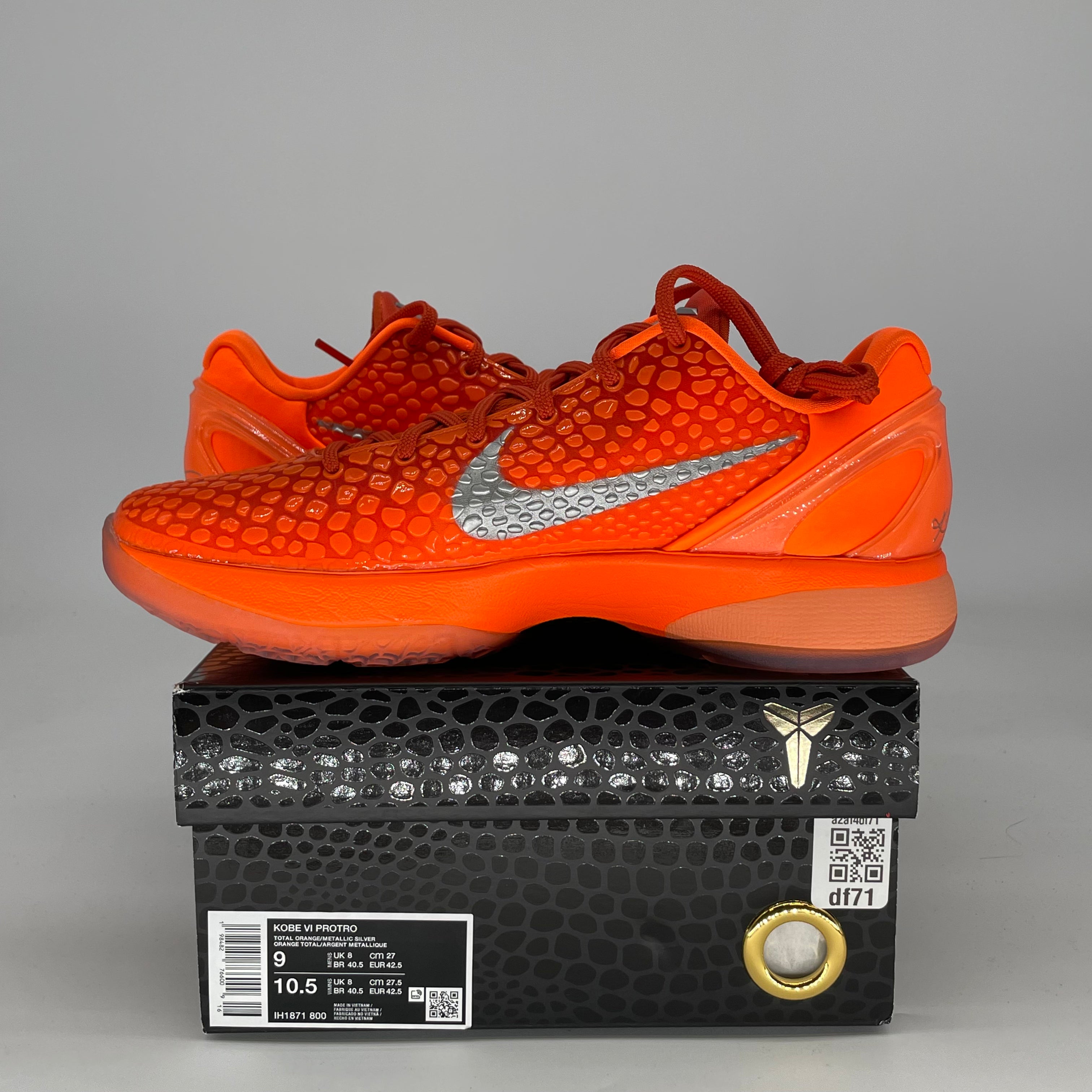 NIKE KOBE 6 PROTRO TOTAL ORANGE IH1871-800 SIZE 9/10.5W