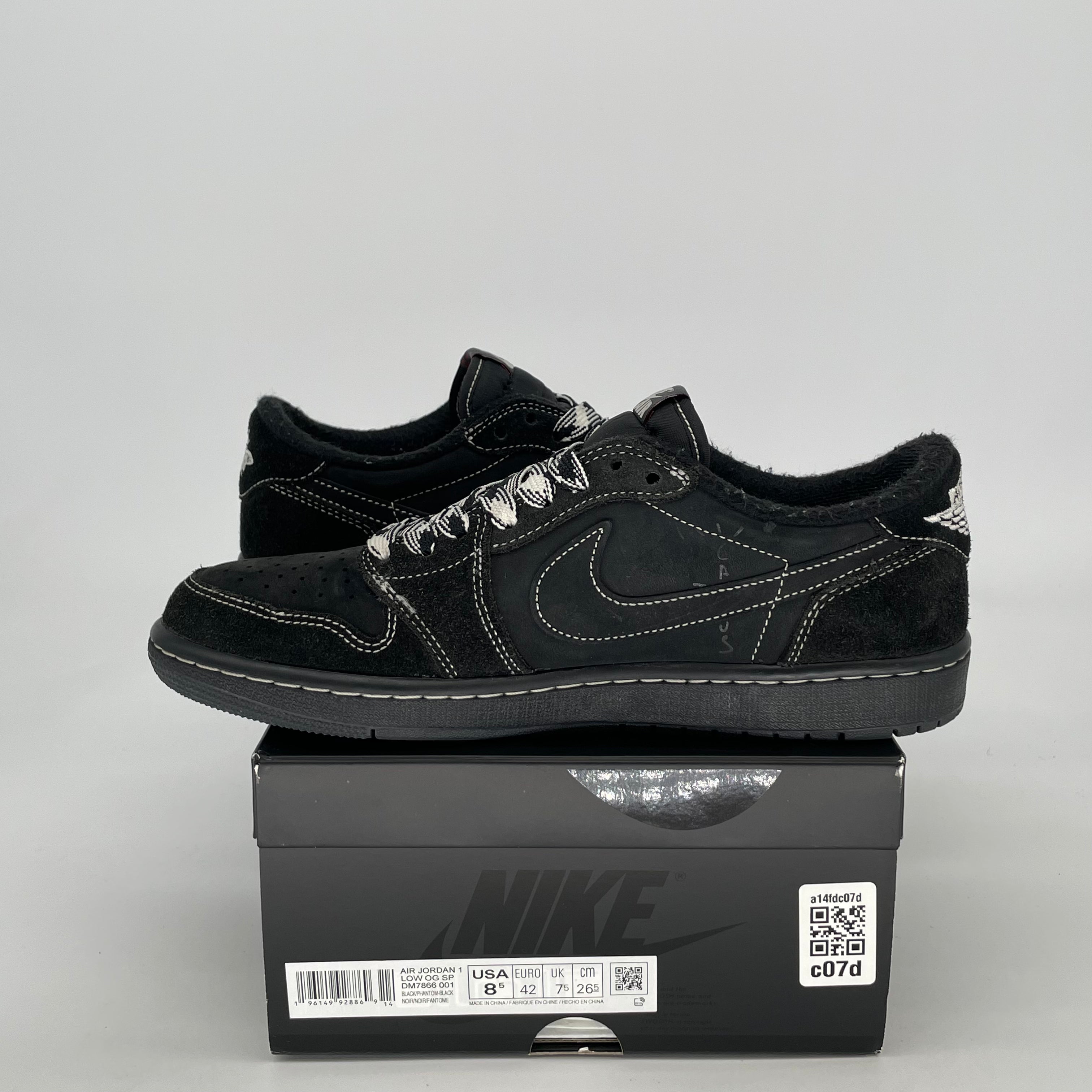 TRAVIS SCOTT X AIR JORDAN 1 LOW BLACK PHANTOM DM7866-001 SIZE 8/9.5W