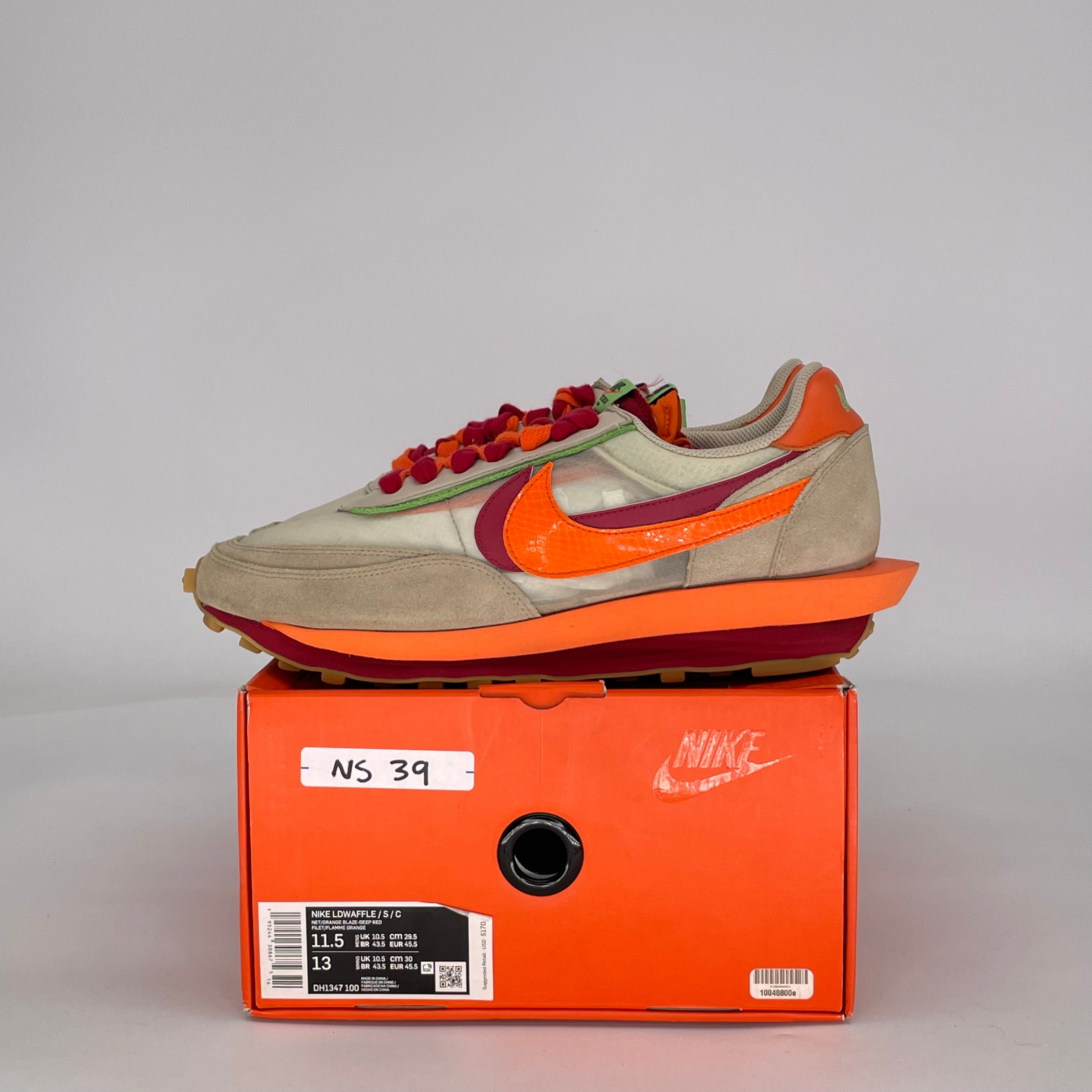 NIKE LD WAFFLE SACAI CLOT KISS OF DEATH NET ORANGE BLAZE DH1347-100 SIZE 11.5/13W