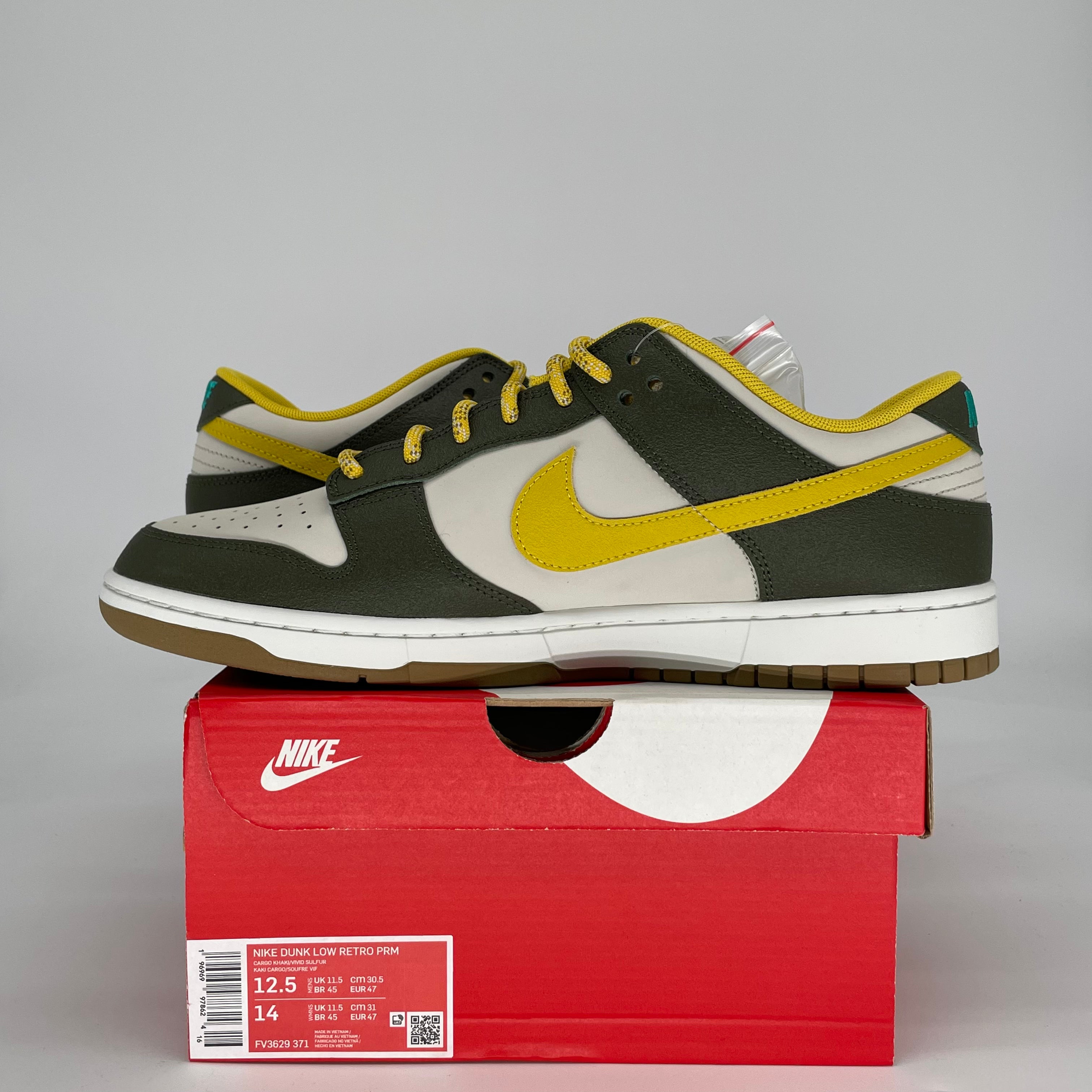 NIKE DUNK LOW CARGO KHAKI VIVID SULFUR FV3629-371 SIZE 12.5/14W