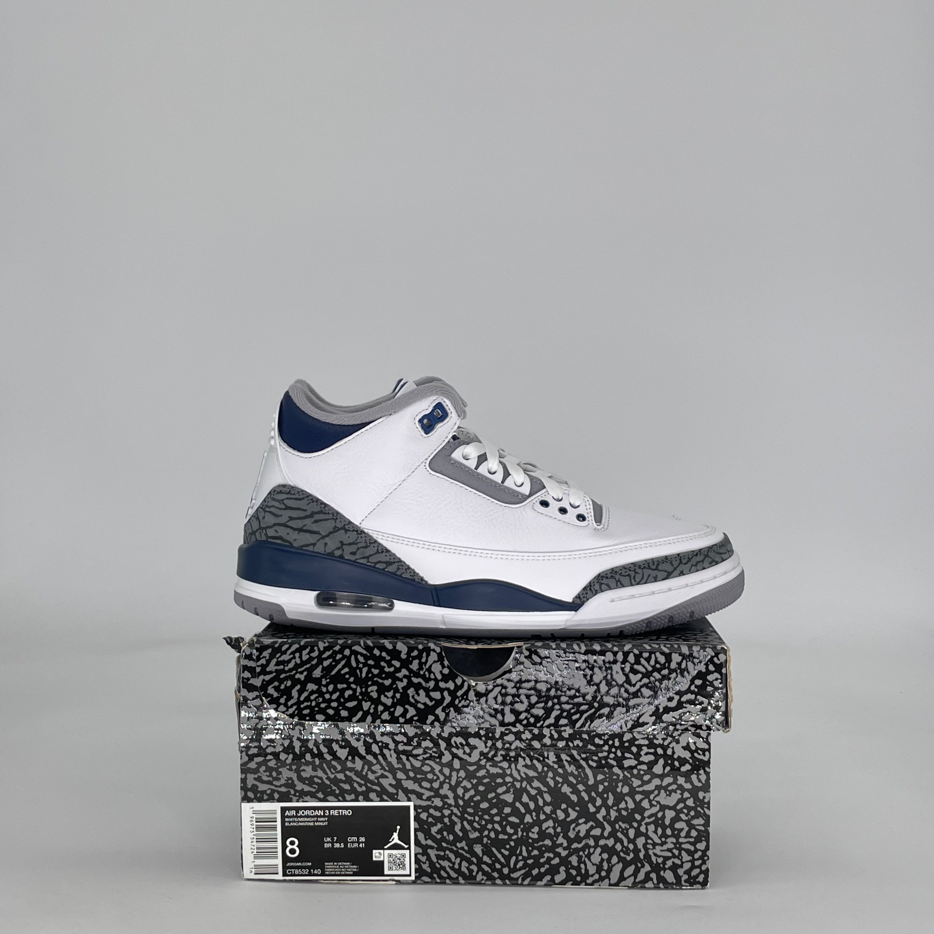 AIR JORDAN 3 MIDNIGHT NAVY CT8532-140 SIZE 8/9.5W