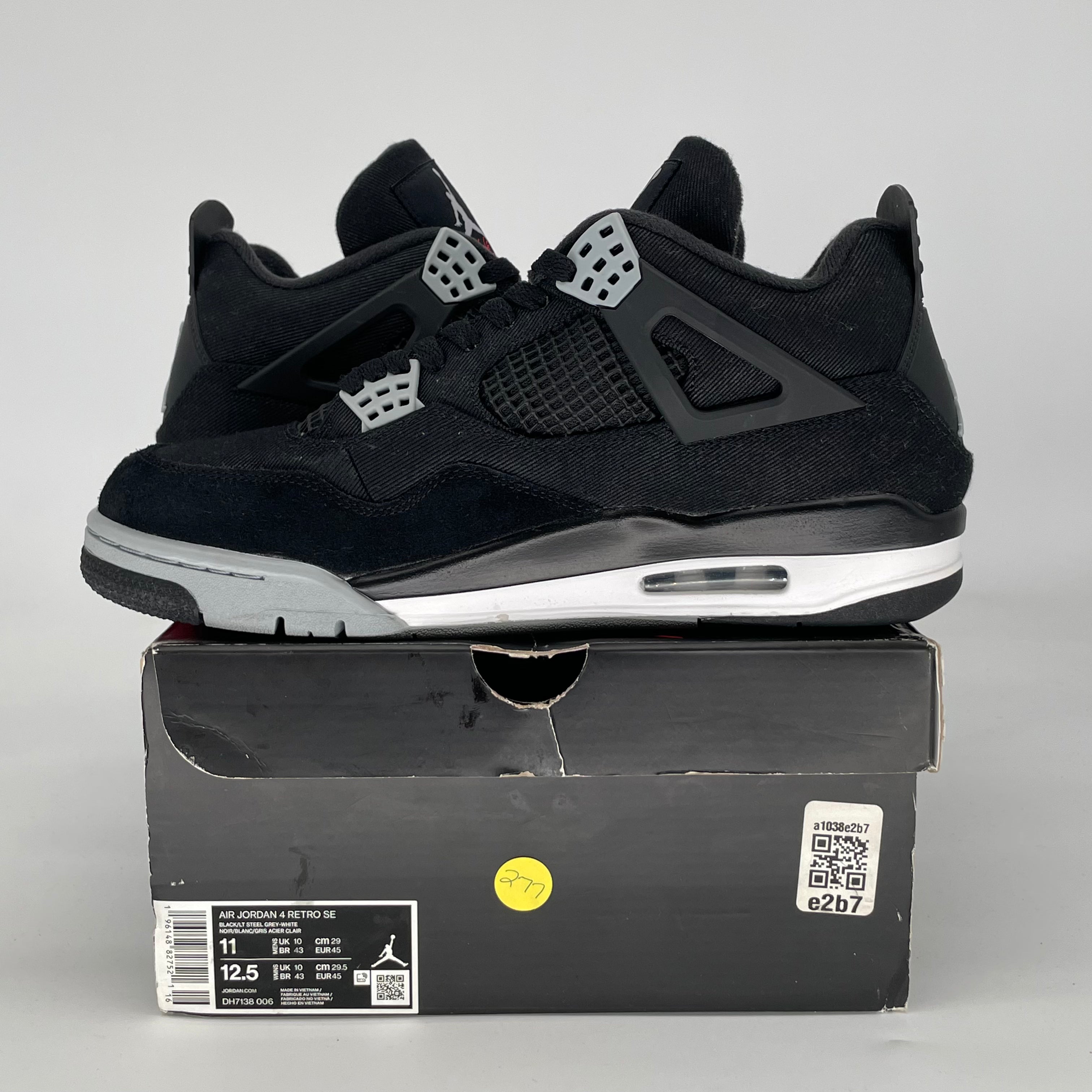 AIR JORDAN 4 BLACK CANVAS DH7138-006 SIZE 11/12.5W