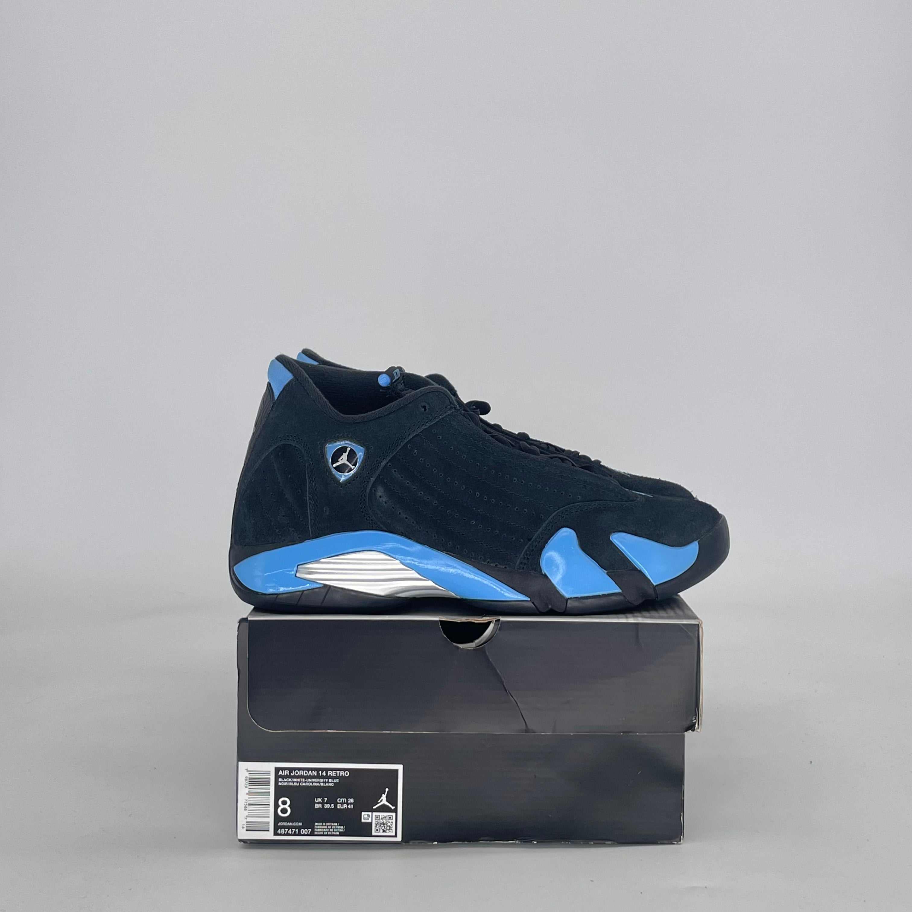 AIR JORDAN 14 BLACK UNIVERSITY BLUE 487471-007 SIZE 8/9.5W