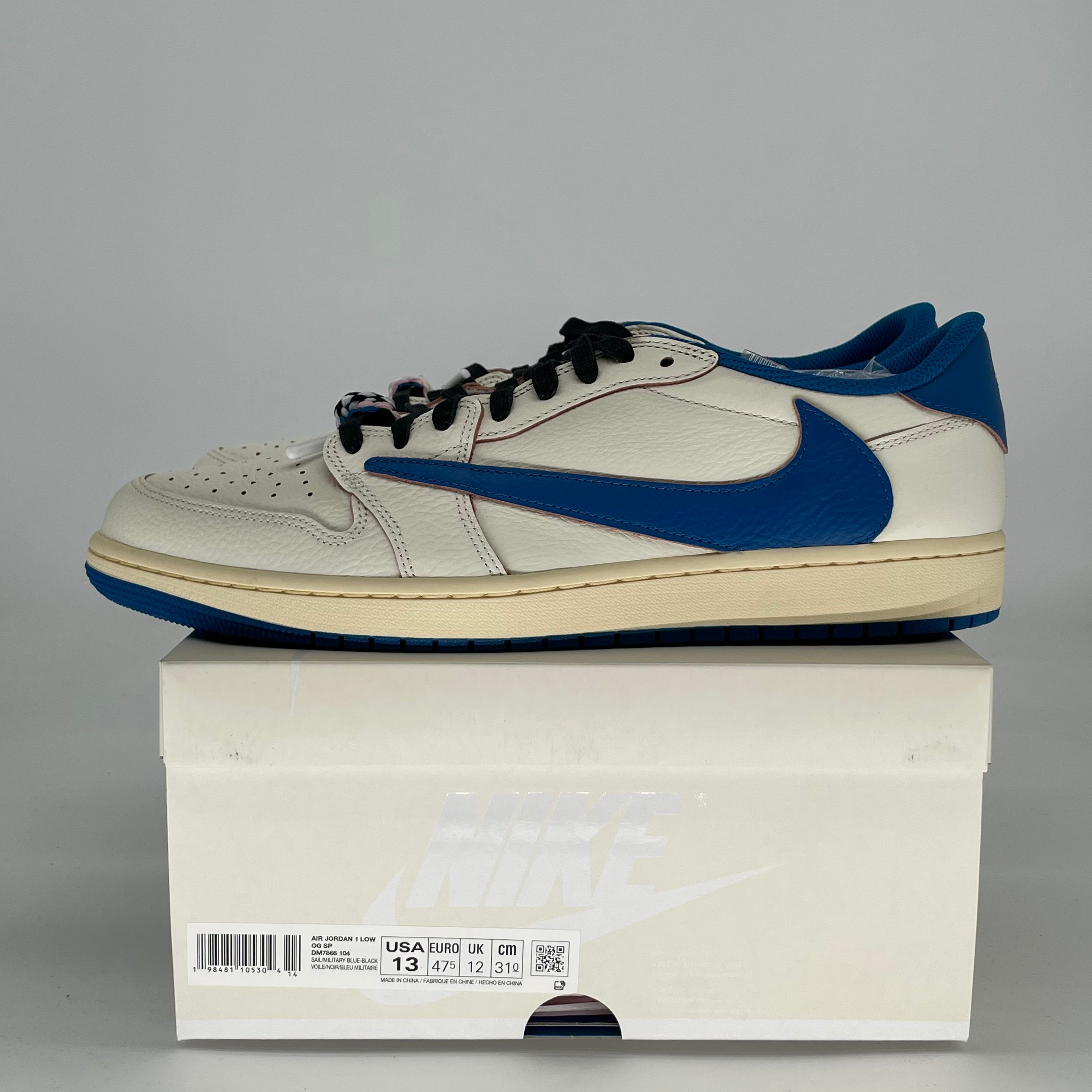 AIR JORDAN 1 LOW X FRAGMENT X TRAVIS SCOTT SAIL MILITARY BLUE DM7866-104 SIZE 13/14.5W