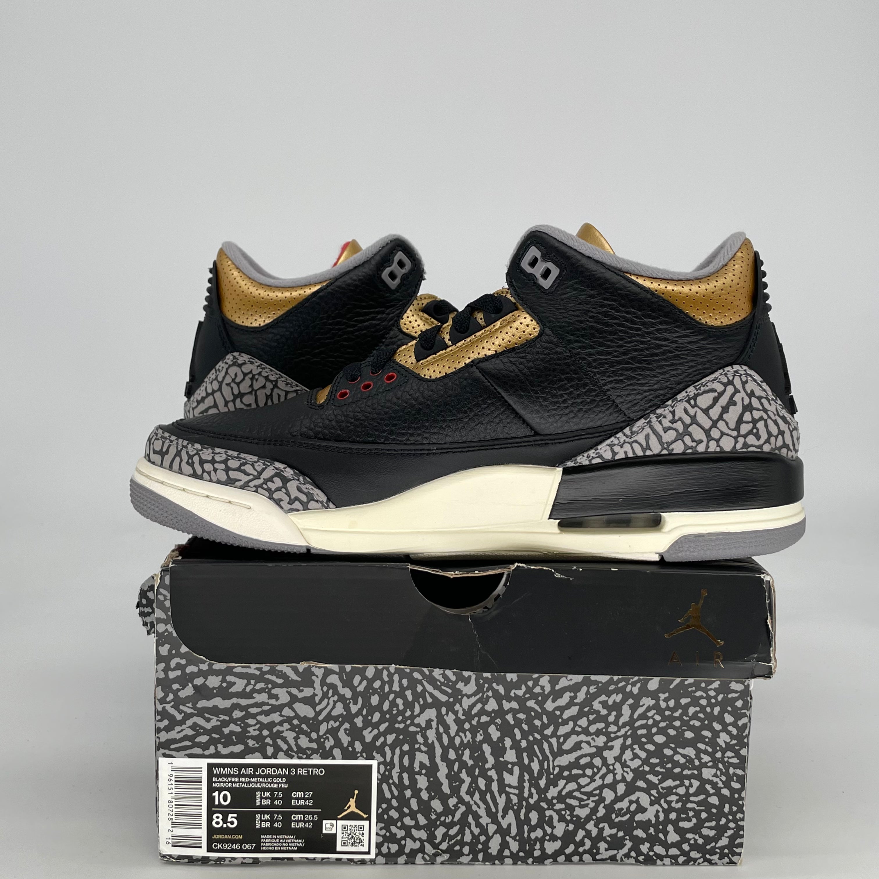 AIR JORDAN 3 BLACK CEMENT GOLD W CK9246-067 SIZE 8.5/10W