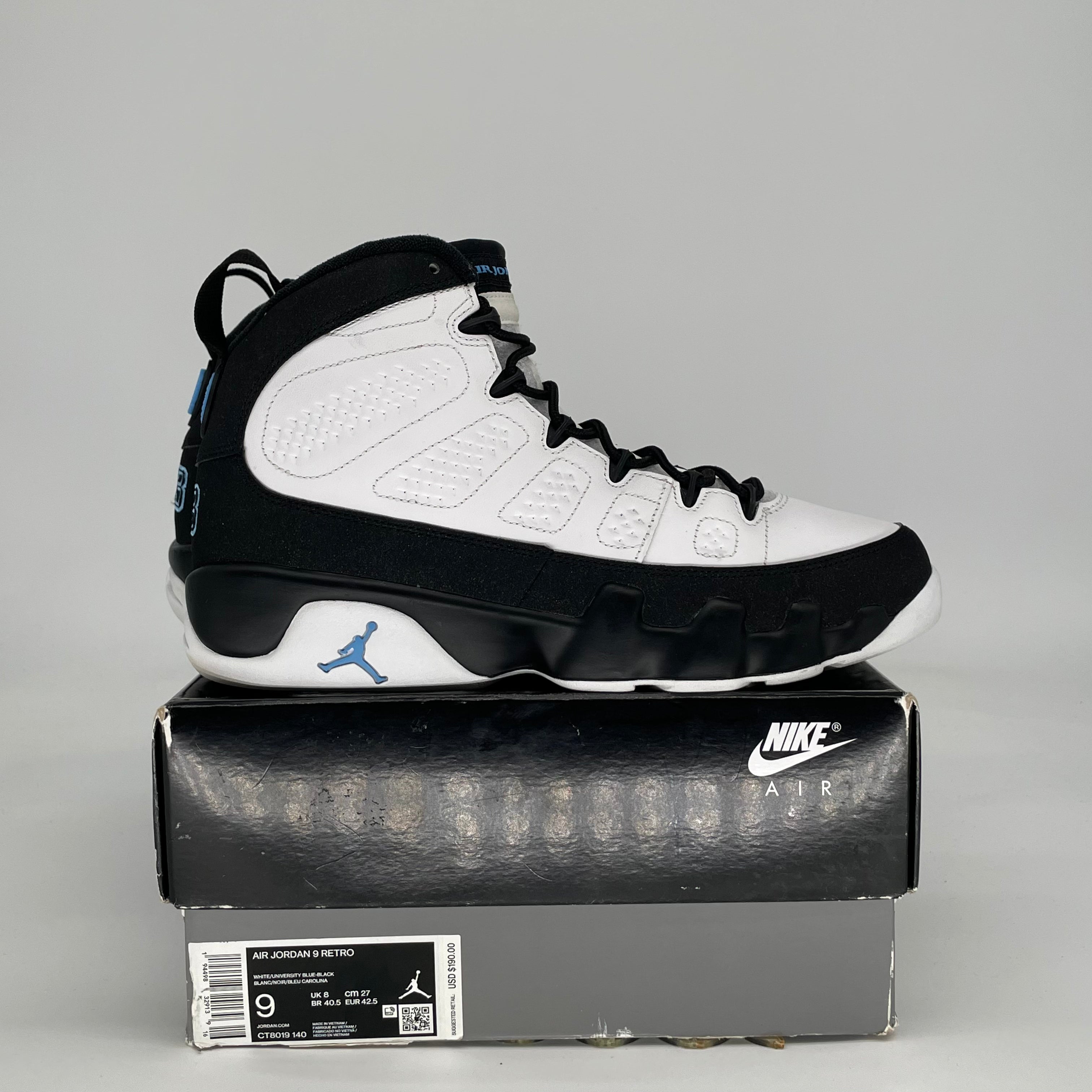 AIR JORDAN 9 UNIVERSITY BLUE CT8019-140 SIZE 9/10.5W