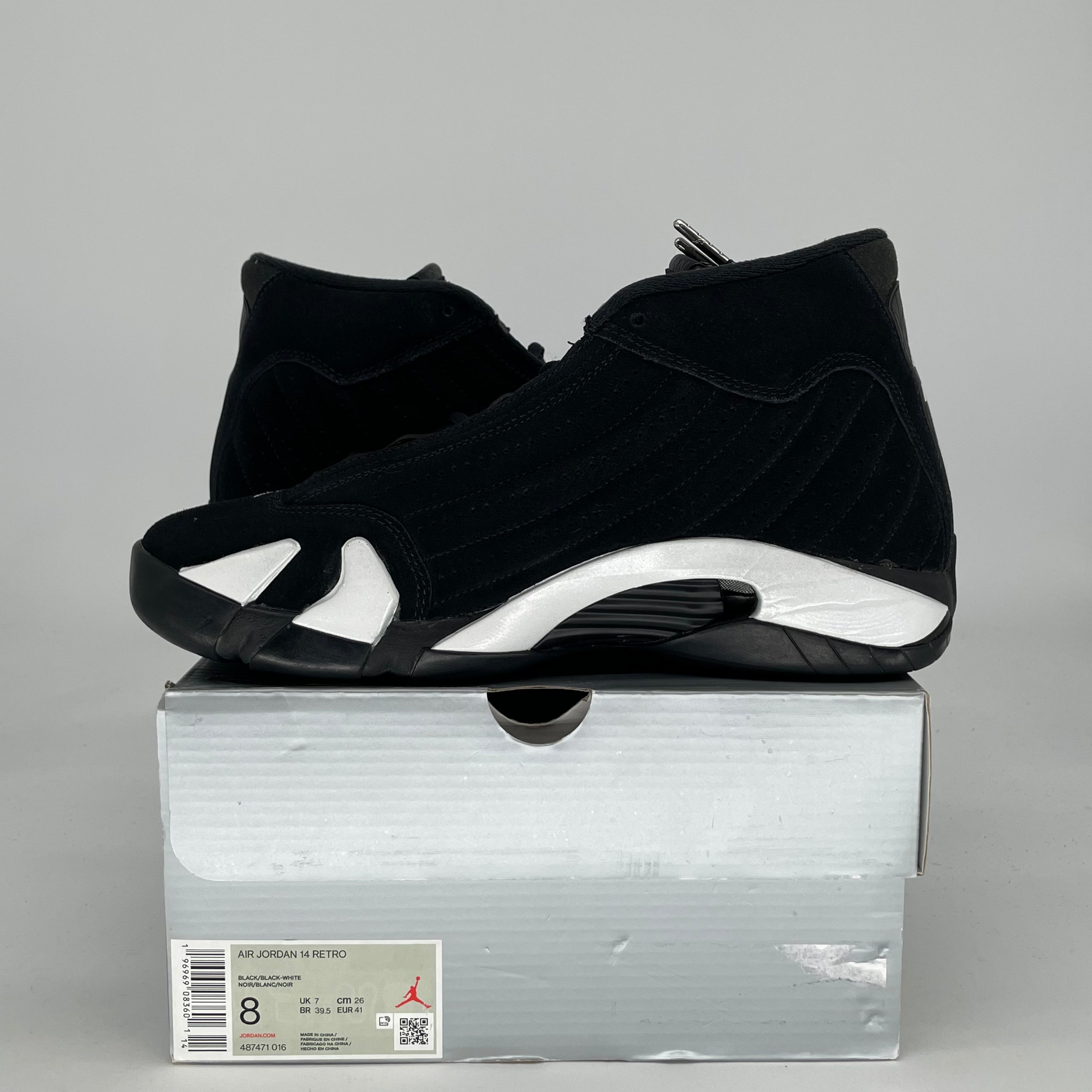 AIR JORDAN 14 BLACK WHITE 487471-016 SIZE 8/9.5W