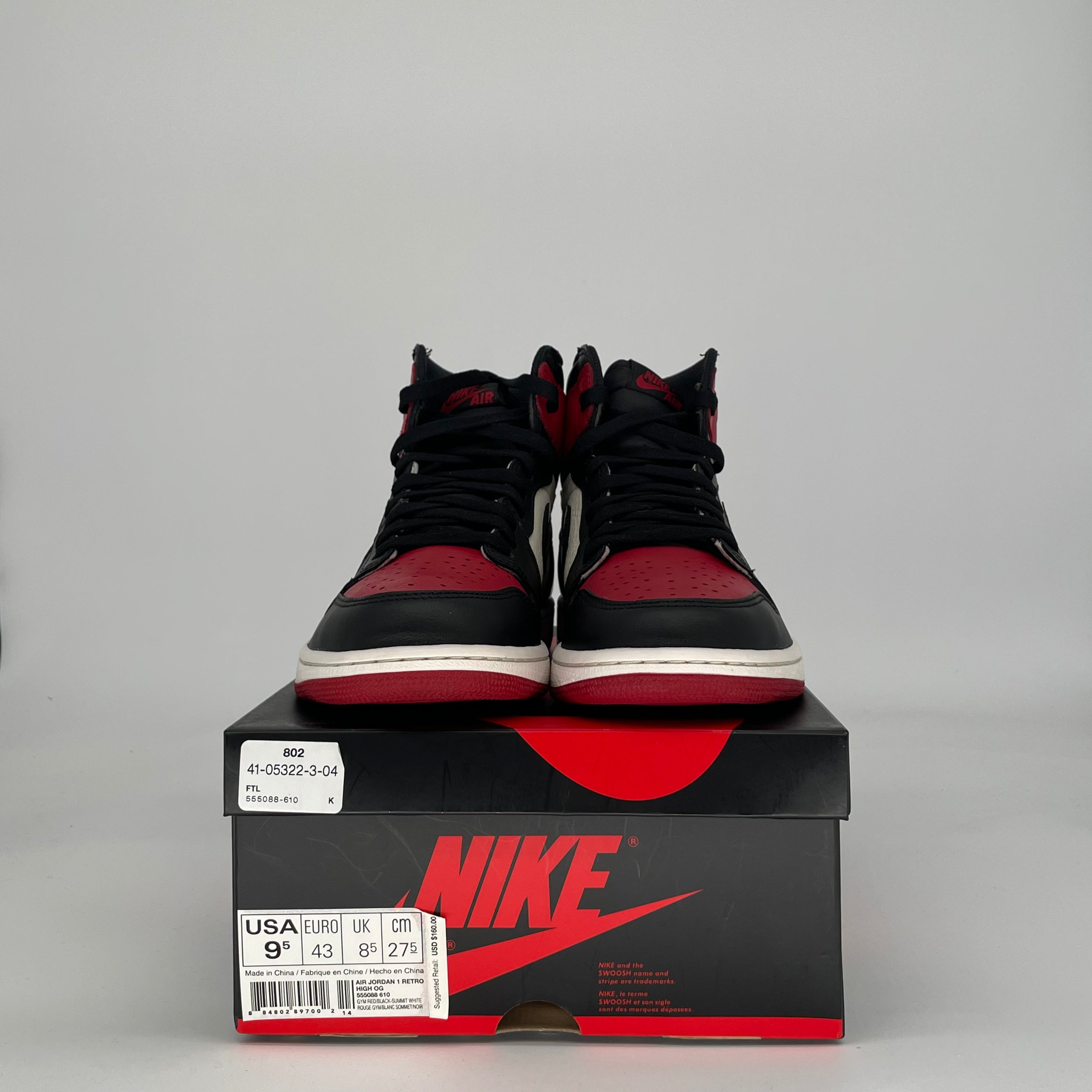 AIR JORDAN 1 BRED TOE 555088-610 SIZE 9.5/11W
