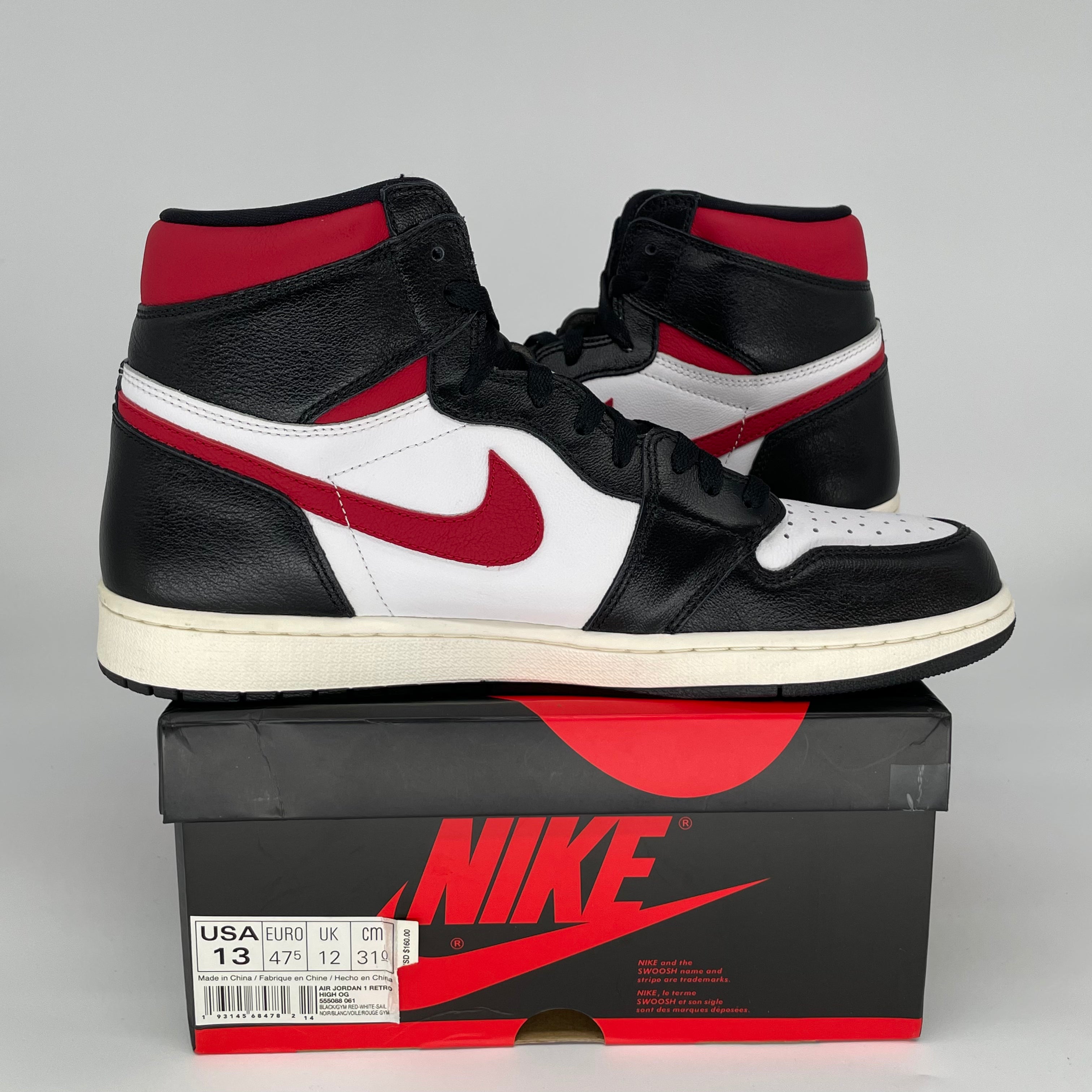 AIR JORDAN 1 BLACK GYM RED 555088-061 SIZE 13/14.5W