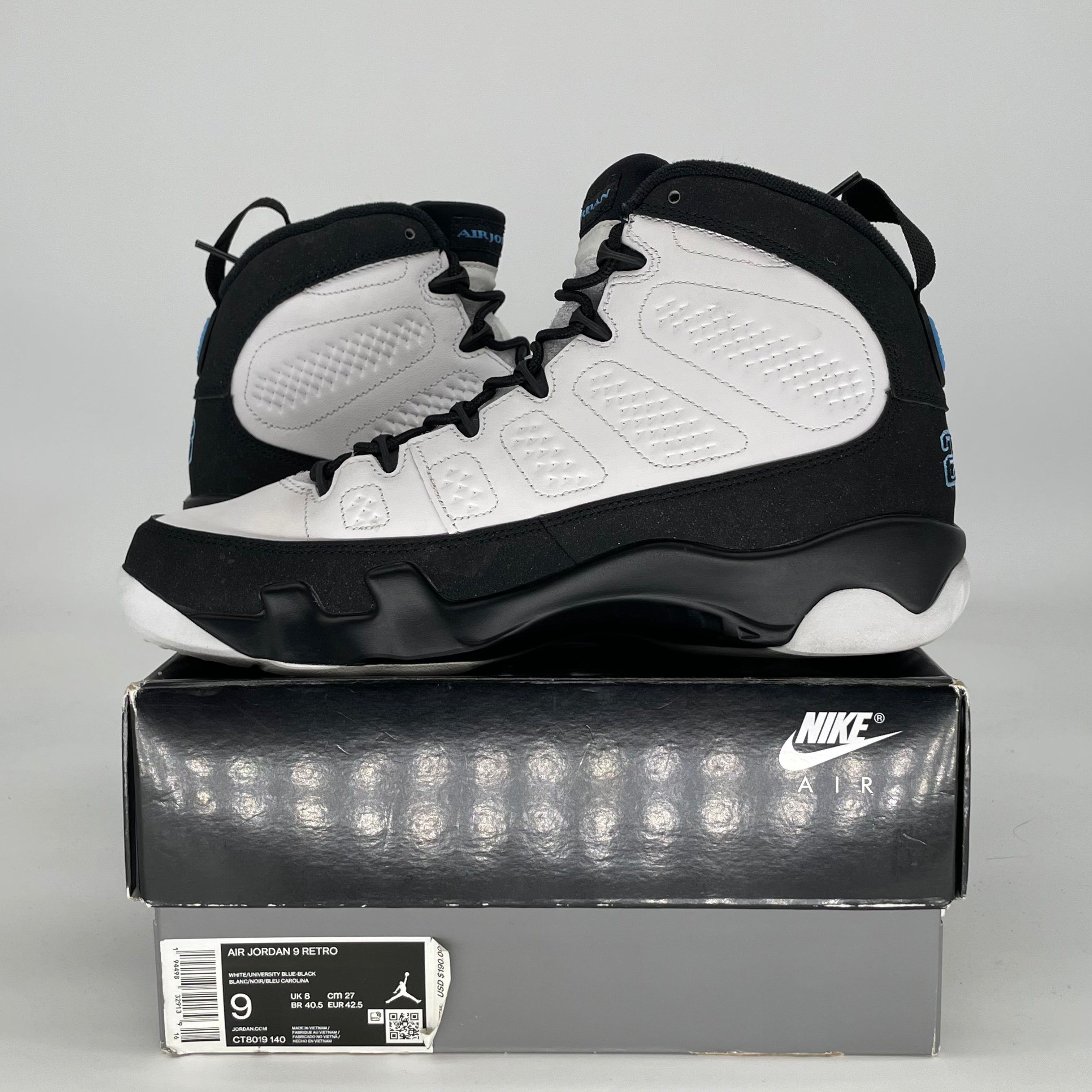 AIR JORDAN 9 UNIVERSITY BLUE CT8019-140 SIZE 9/10.5W