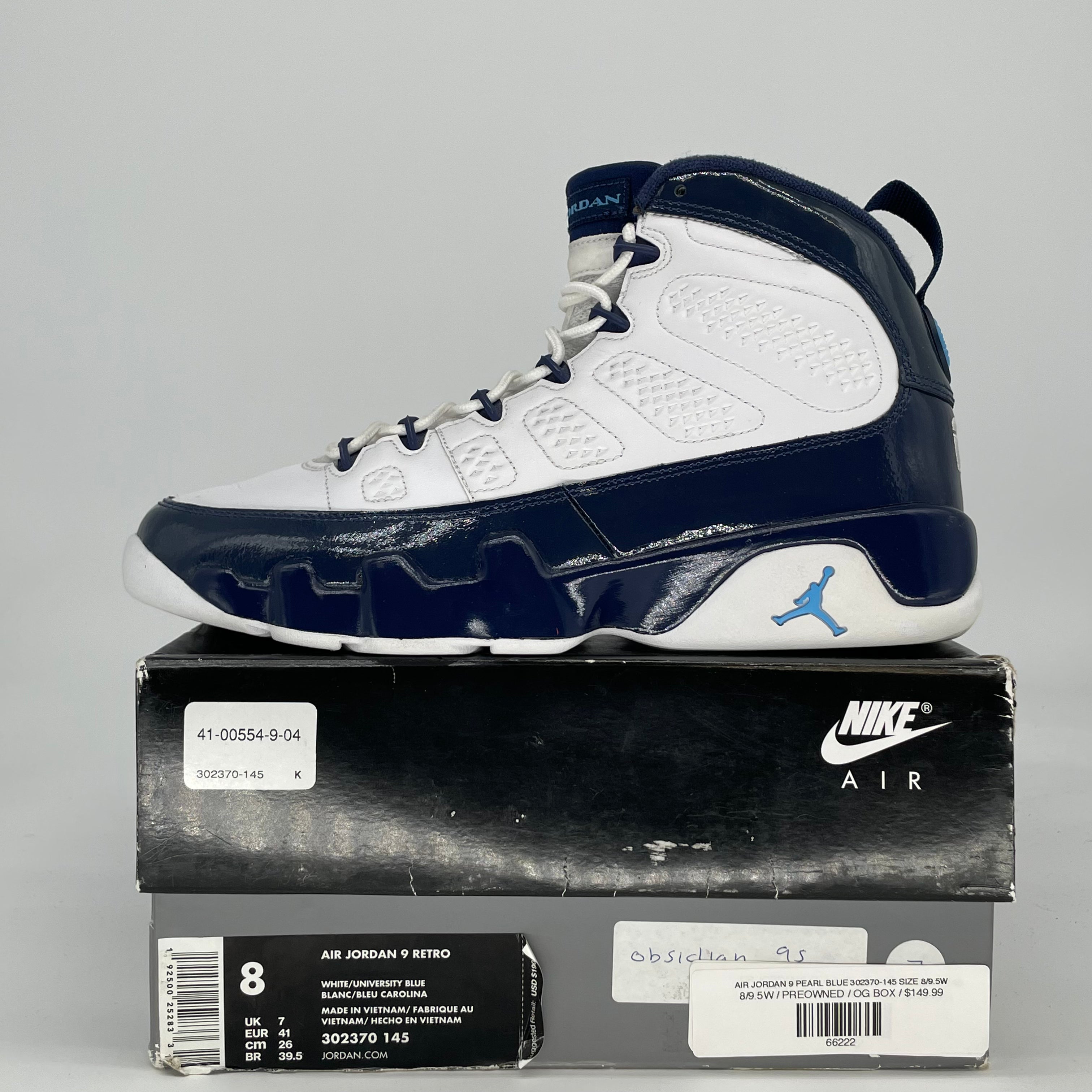 AIR JORDAN 9 PEARL BLUE 302370-145 SIZE 8/9.5W