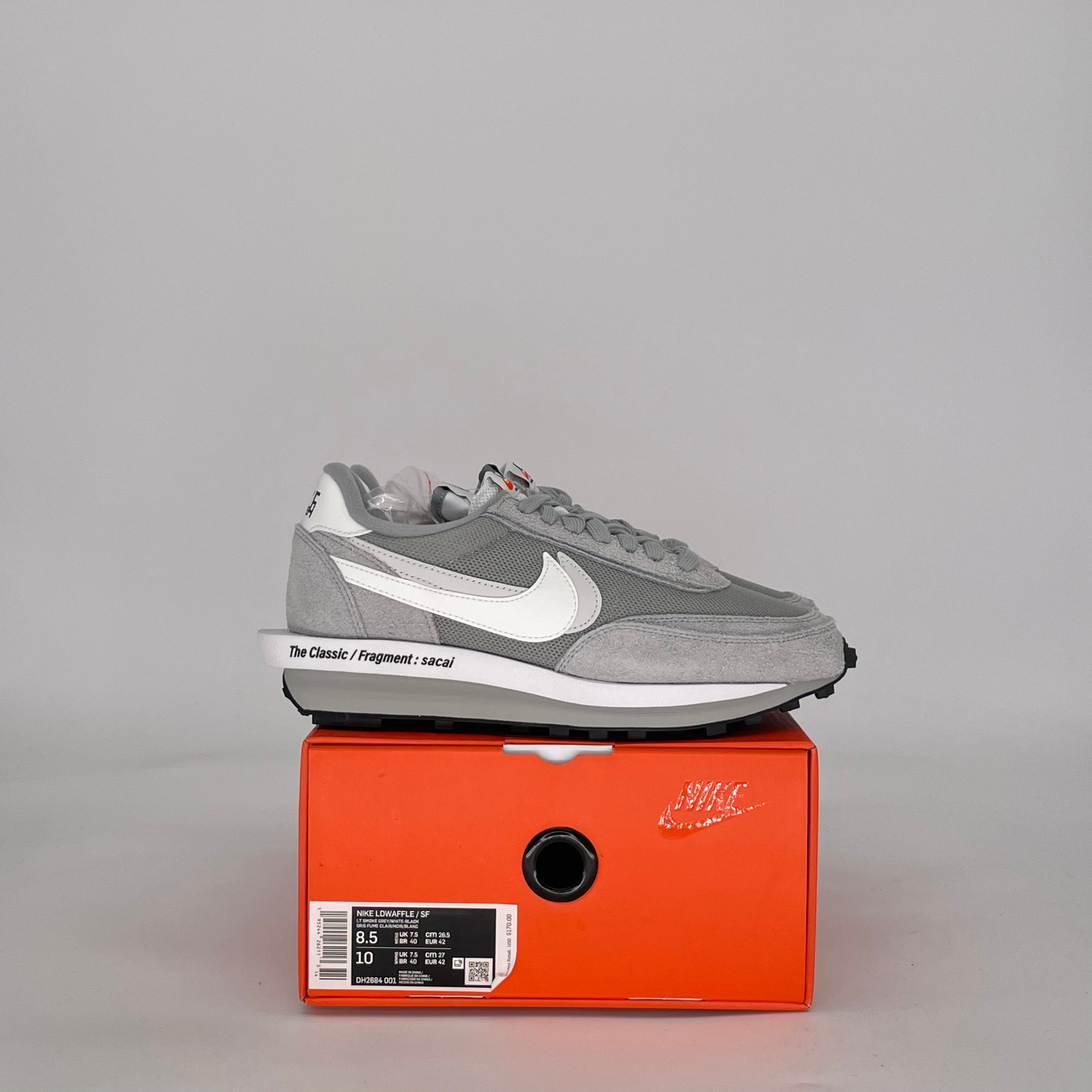 NIKE LD WAFFLE SACAI FRAGMENT GREY DH2684-001 SIZE 8.5/10W