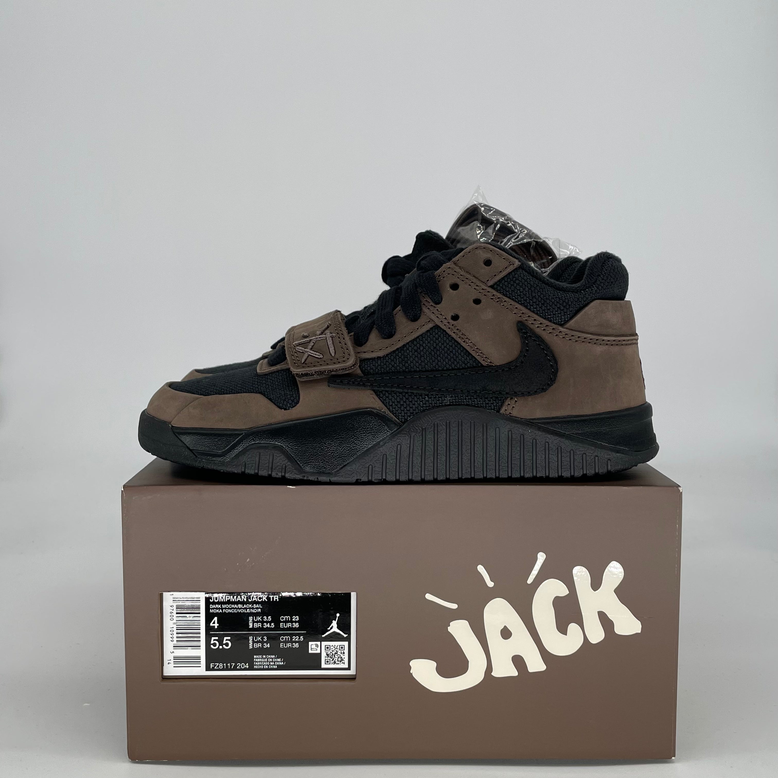TRAVIS SCOTT X JORDAN JUMPMAN JACK TR DARK MOCHA FZ8117-204 SIZE 4/5.5W