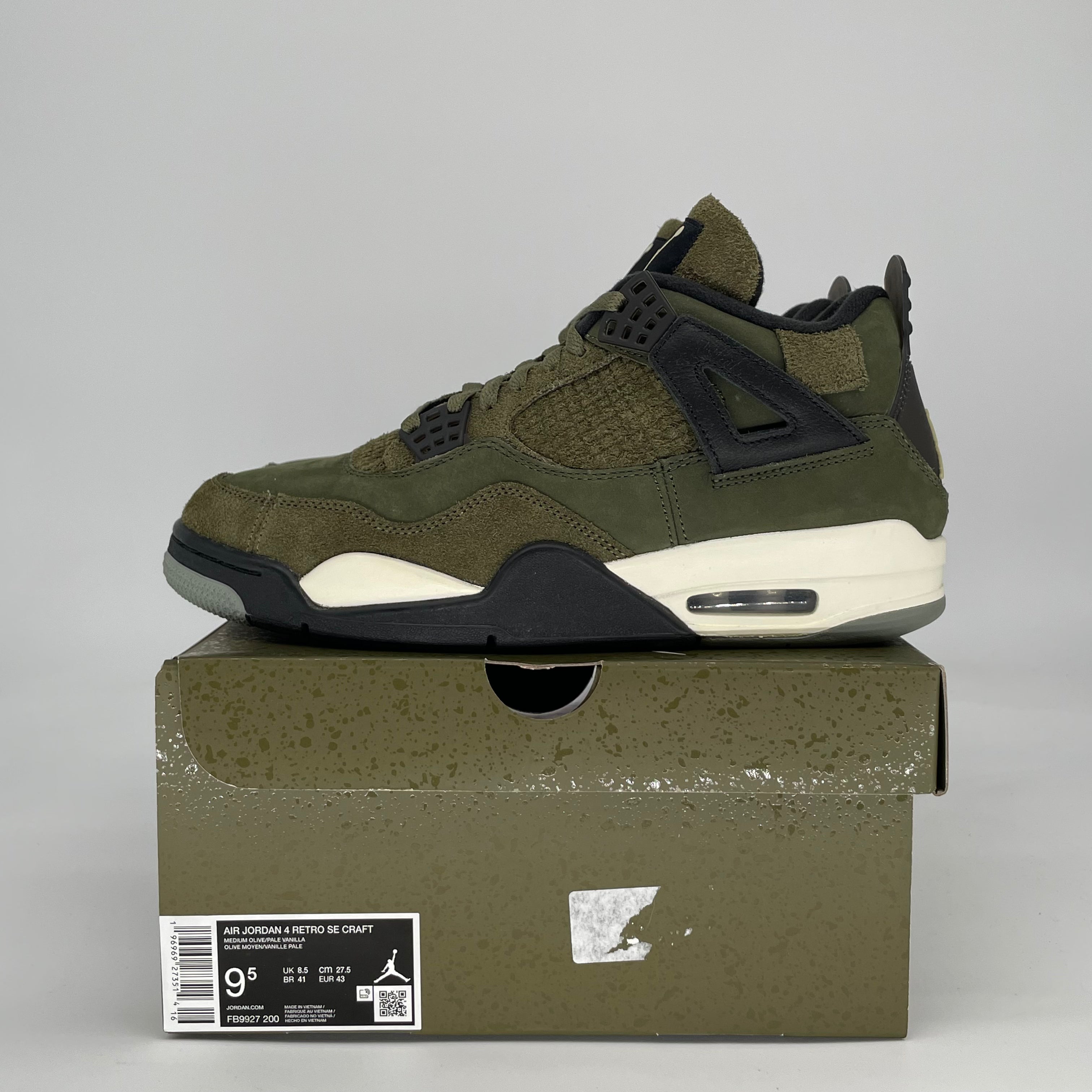 AIR JORDAN 4 CRAFT MEDIUM OLIVE FB9927-200 SIZE 9.5/11W