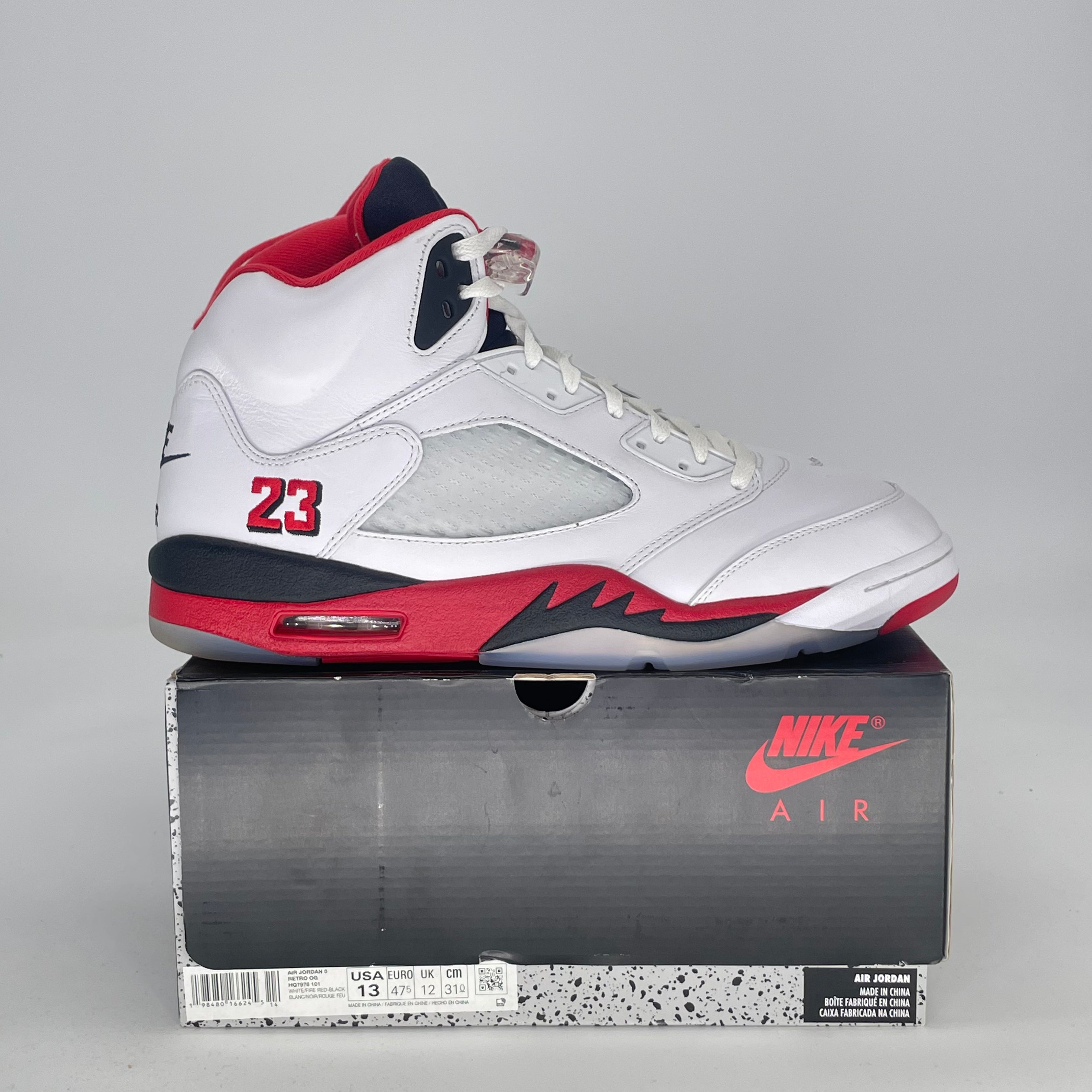 AIR JORDAN 5 FIRE RED BLACK TONGUE HQ7978-101 SIZE 13/14.5W