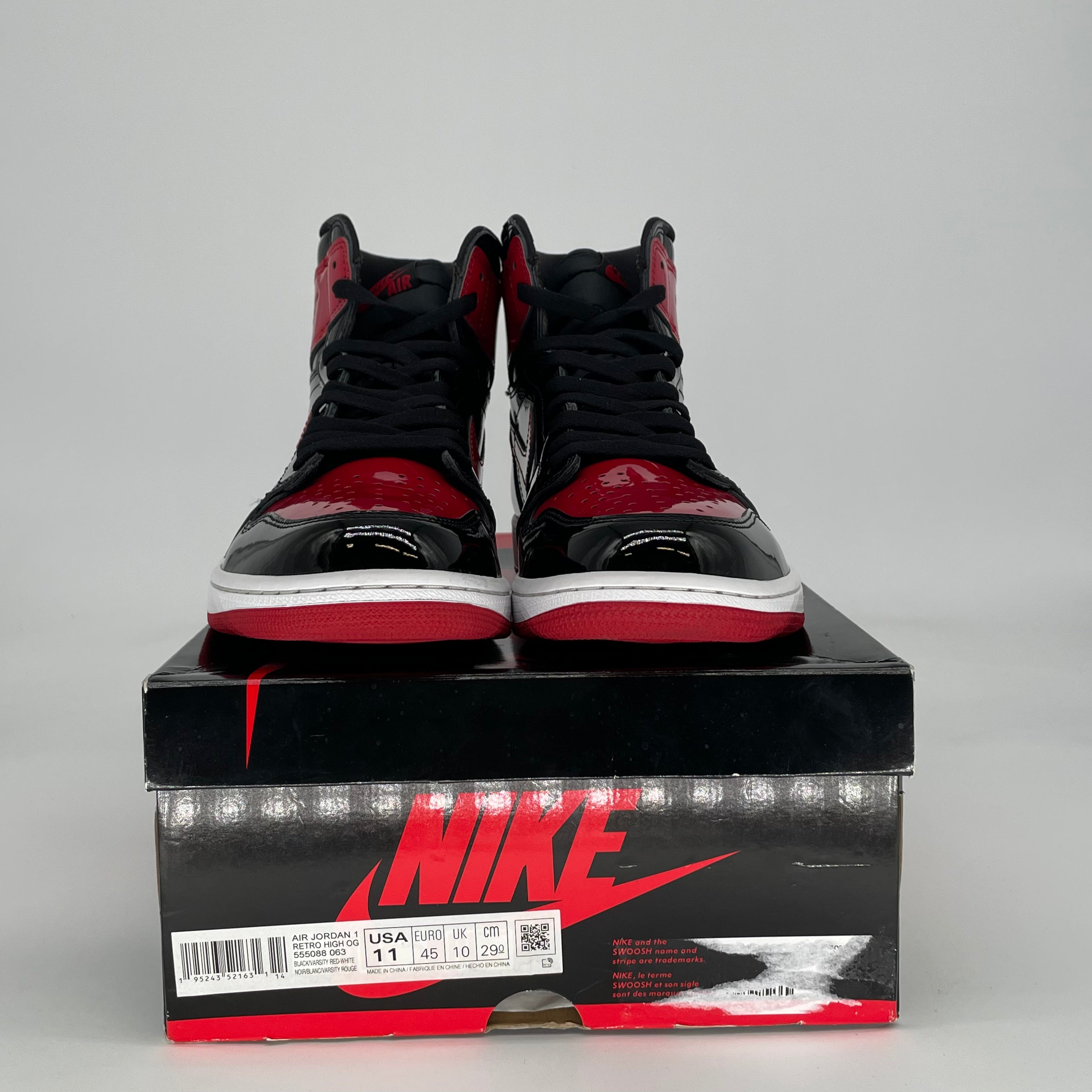 AIR JORDAN 1 PATENT BRED 555088-063 SIZE 11/12.5W