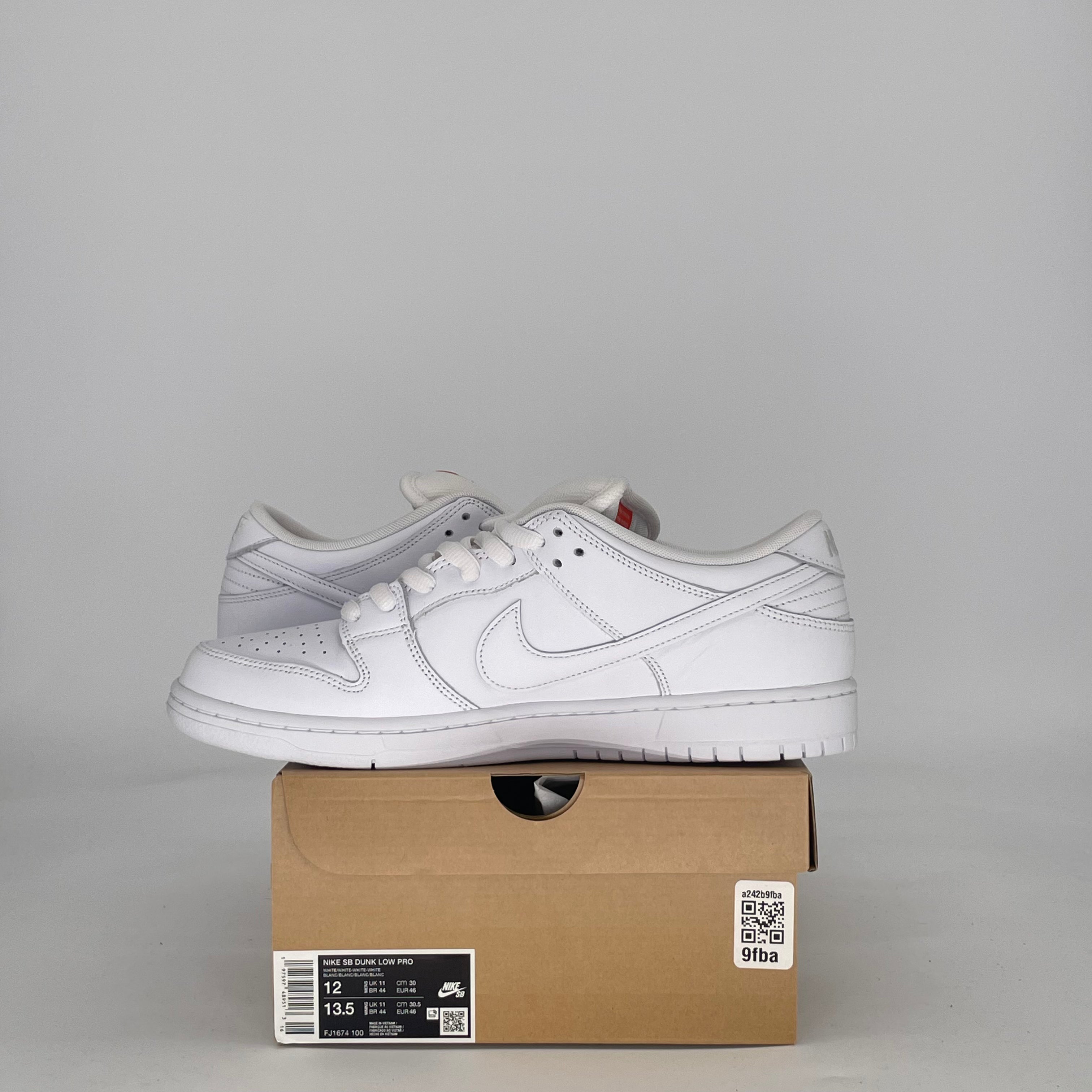 NIKE SB DUNK LOW PRO TRIPLE WHITE FJ1674-100 SIZE 12/13.5W