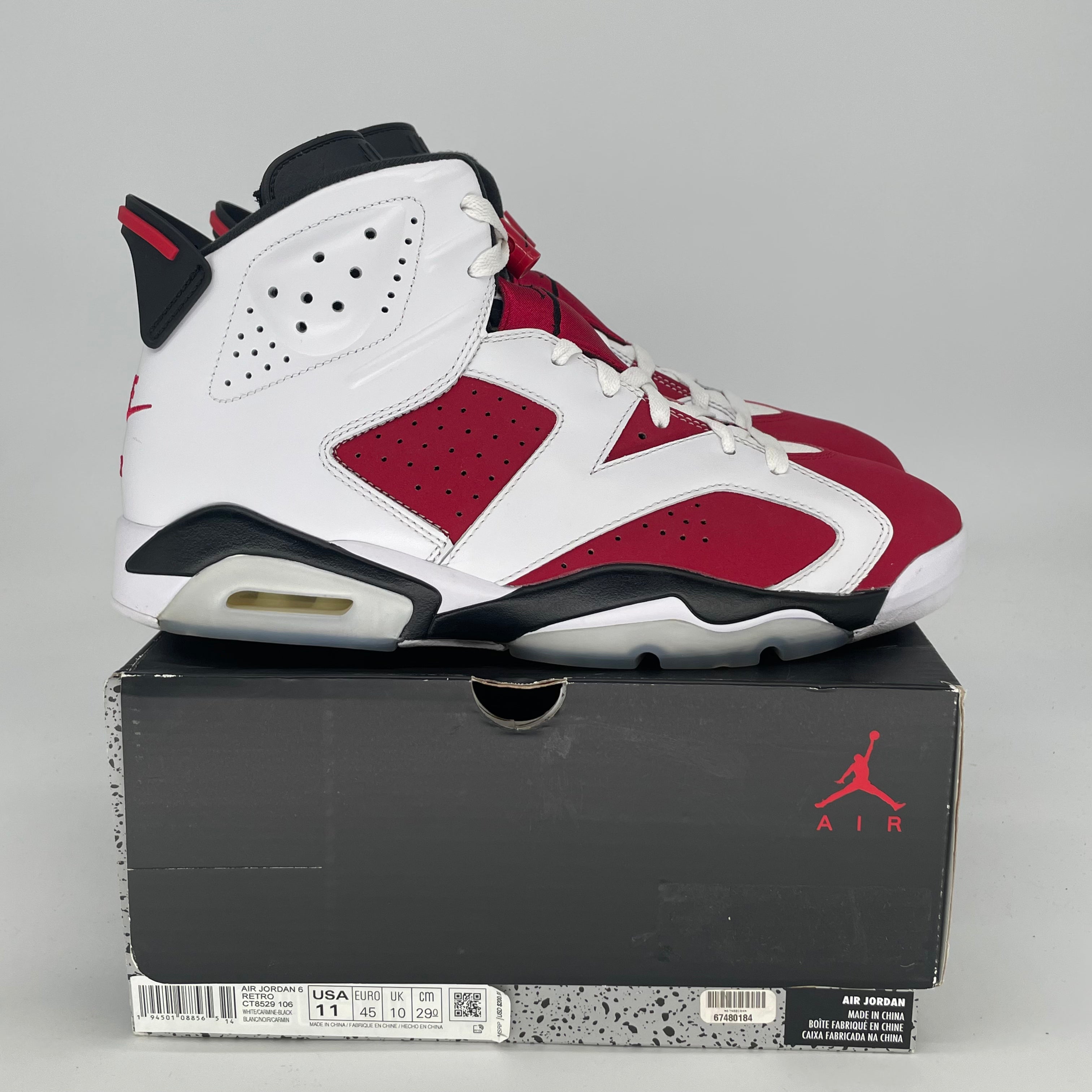 AIR JORDAN 6 CARMINE CT8529-106 SIZE 11/12.5W