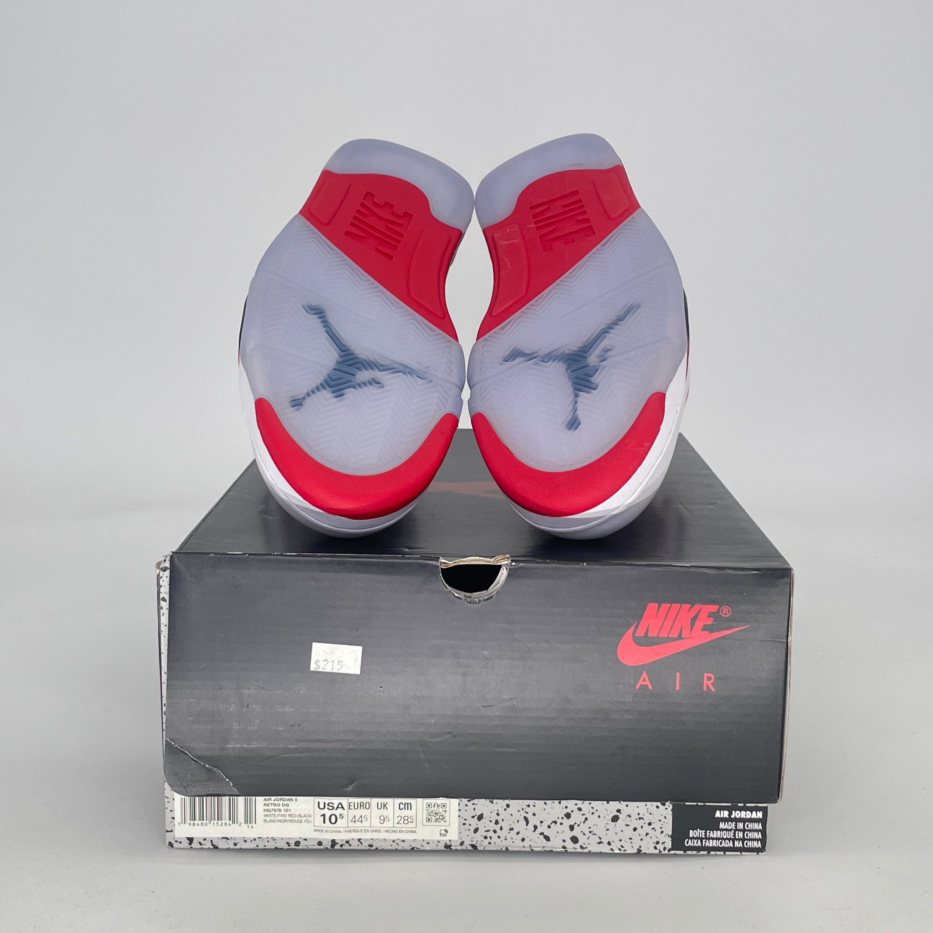 AIR JORDAN 5 FIRE RED BLACK TONGUE HQ7978-101 SIZE 10.5/12W