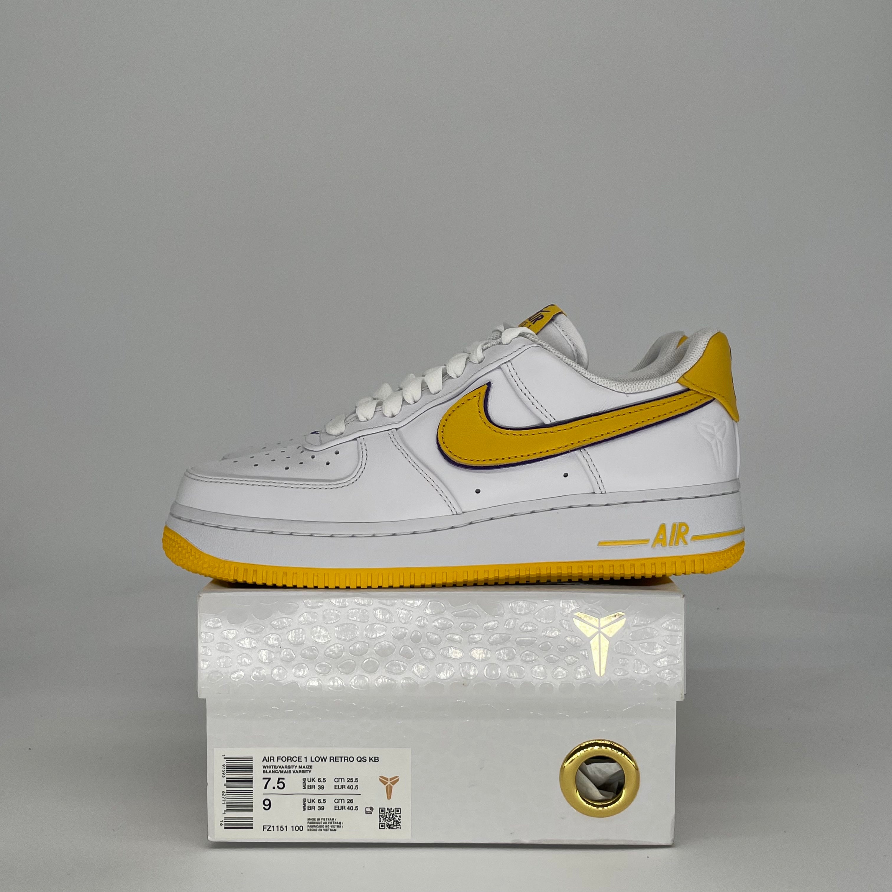 NIKE AIR FORCE 1 LOW KOBE BRYANT LAKERS HOME FZ1151-100 SIZE 7.5/9W