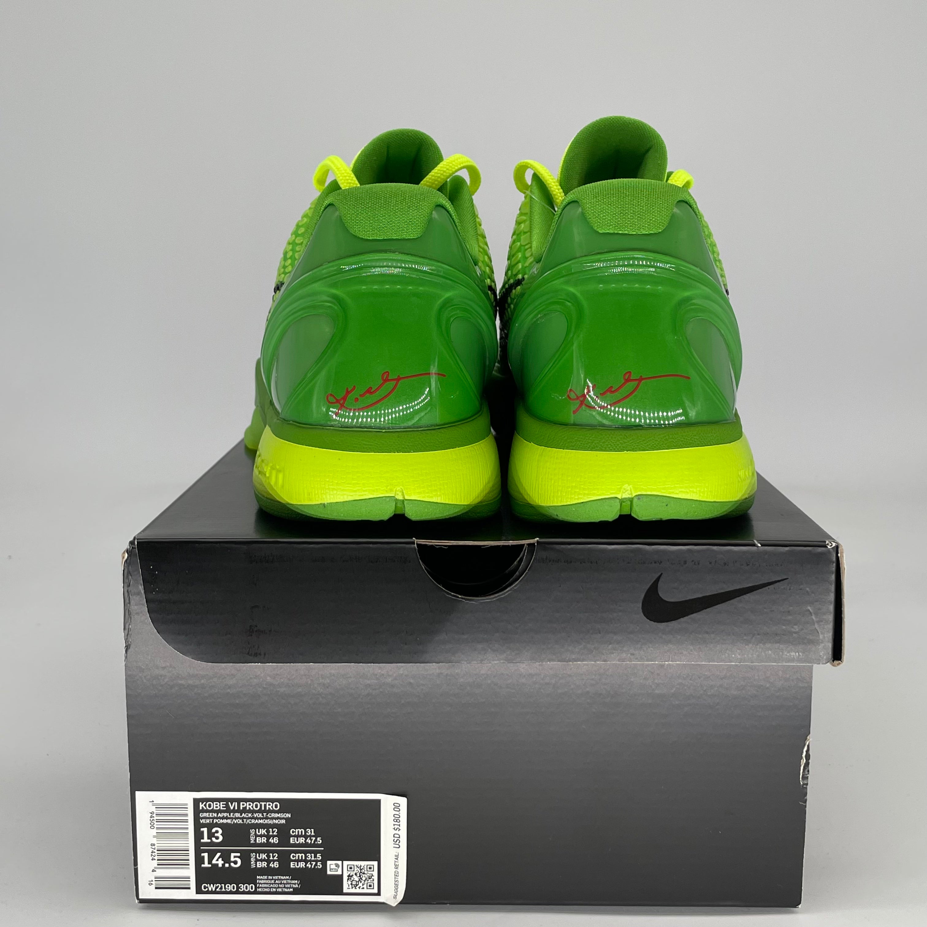 NIKE KOBE 6 PROTRO GRINCH CW2190-300 SIZE 13/14.5W