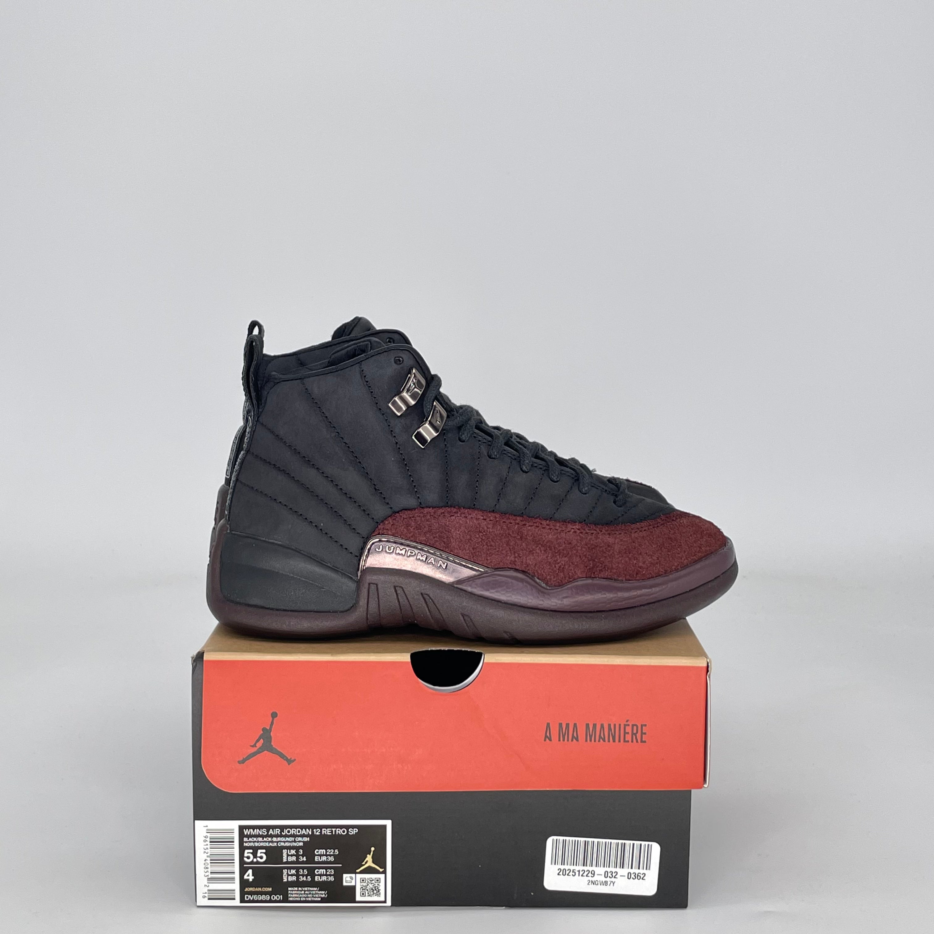 AIR JORDAN 12 A MA MANIERE BLACK W DV6989-001 SIZE 4/5.5W GS