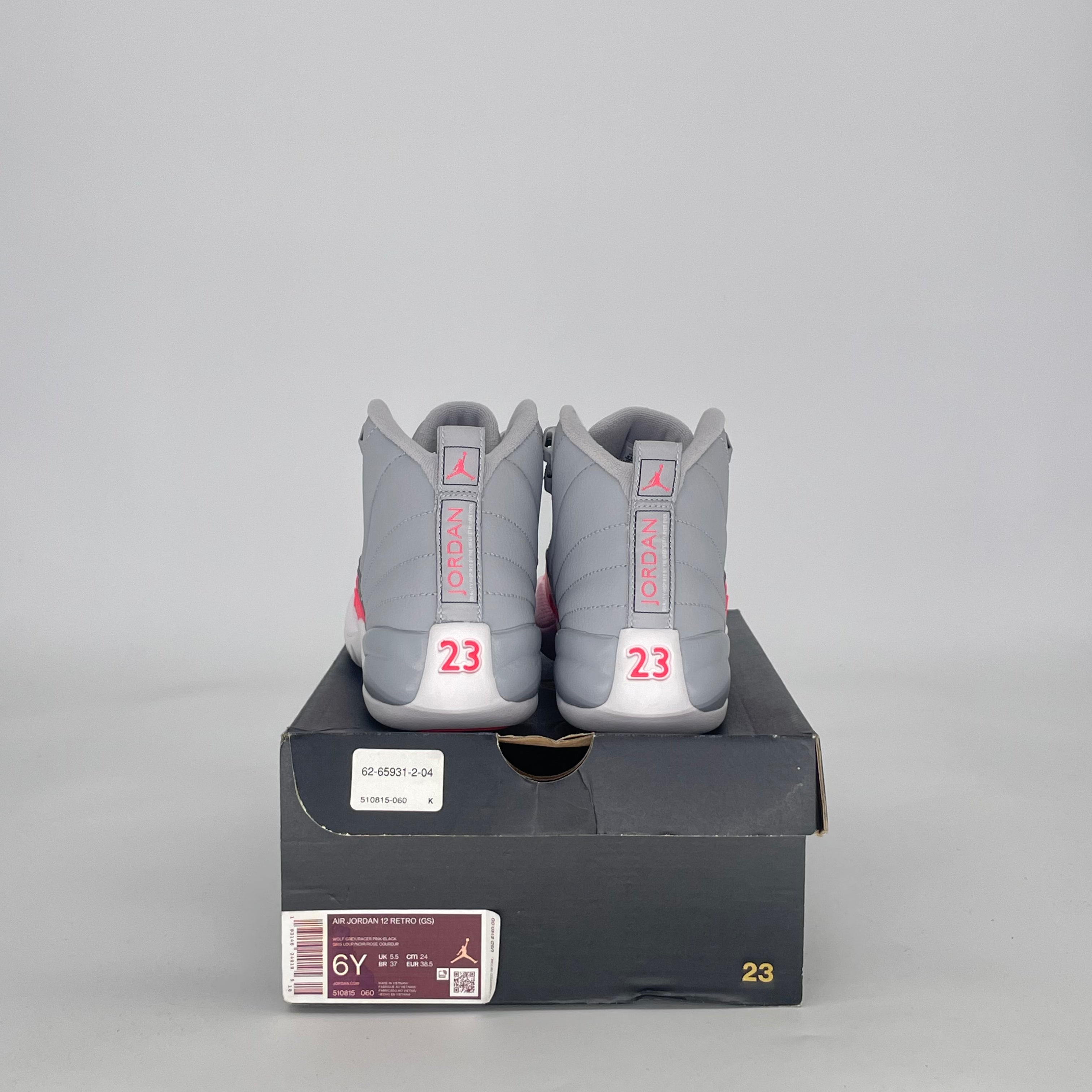 AIR JORDAN 12 WOLF GREY RACER PINK 510815-060 SIZE 6/7.5W GS