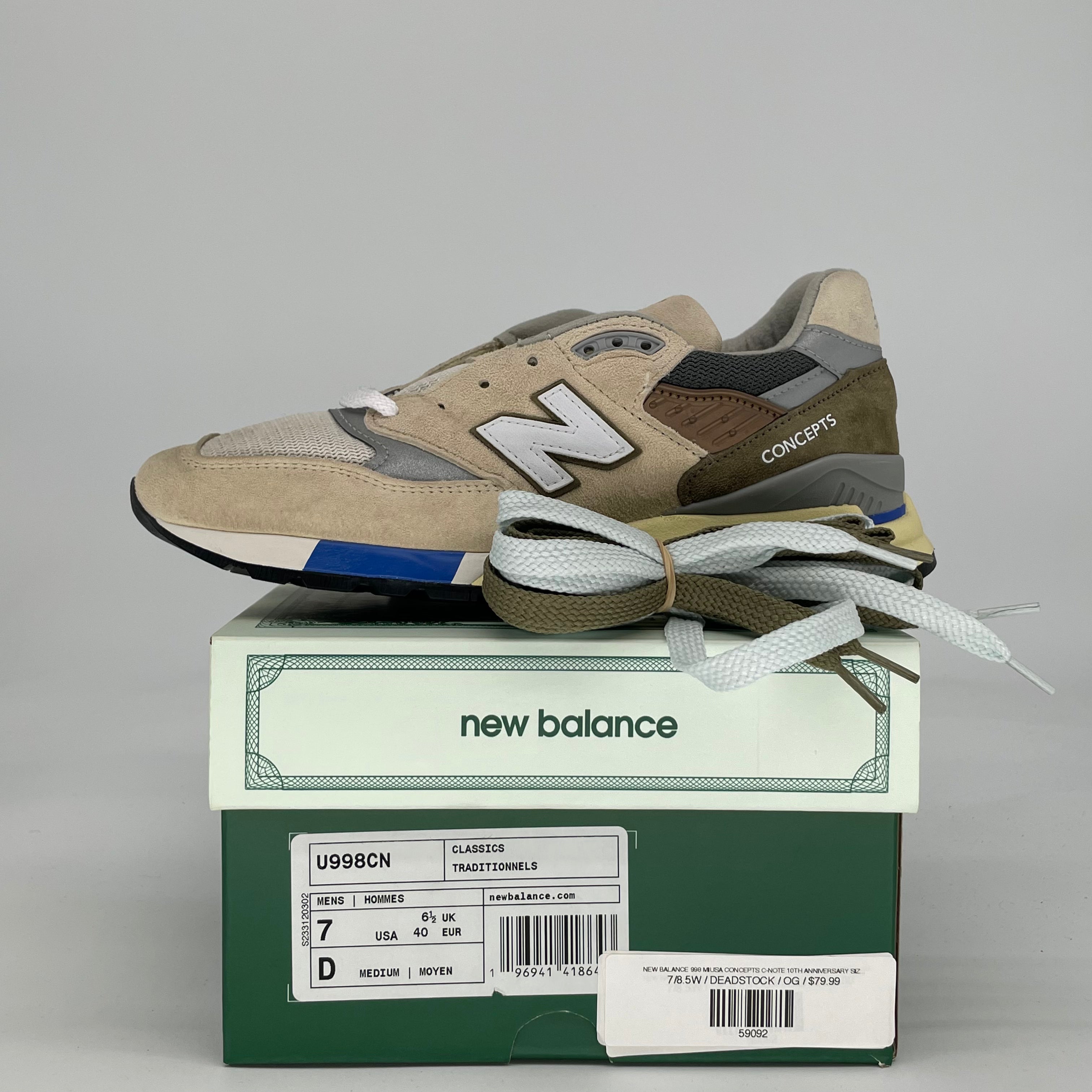 NEW BALANCE 998 MIUSA CONCEPTS C-NOTE 10TH ANNIVERSARY SIZE 7/8.5W U998CN