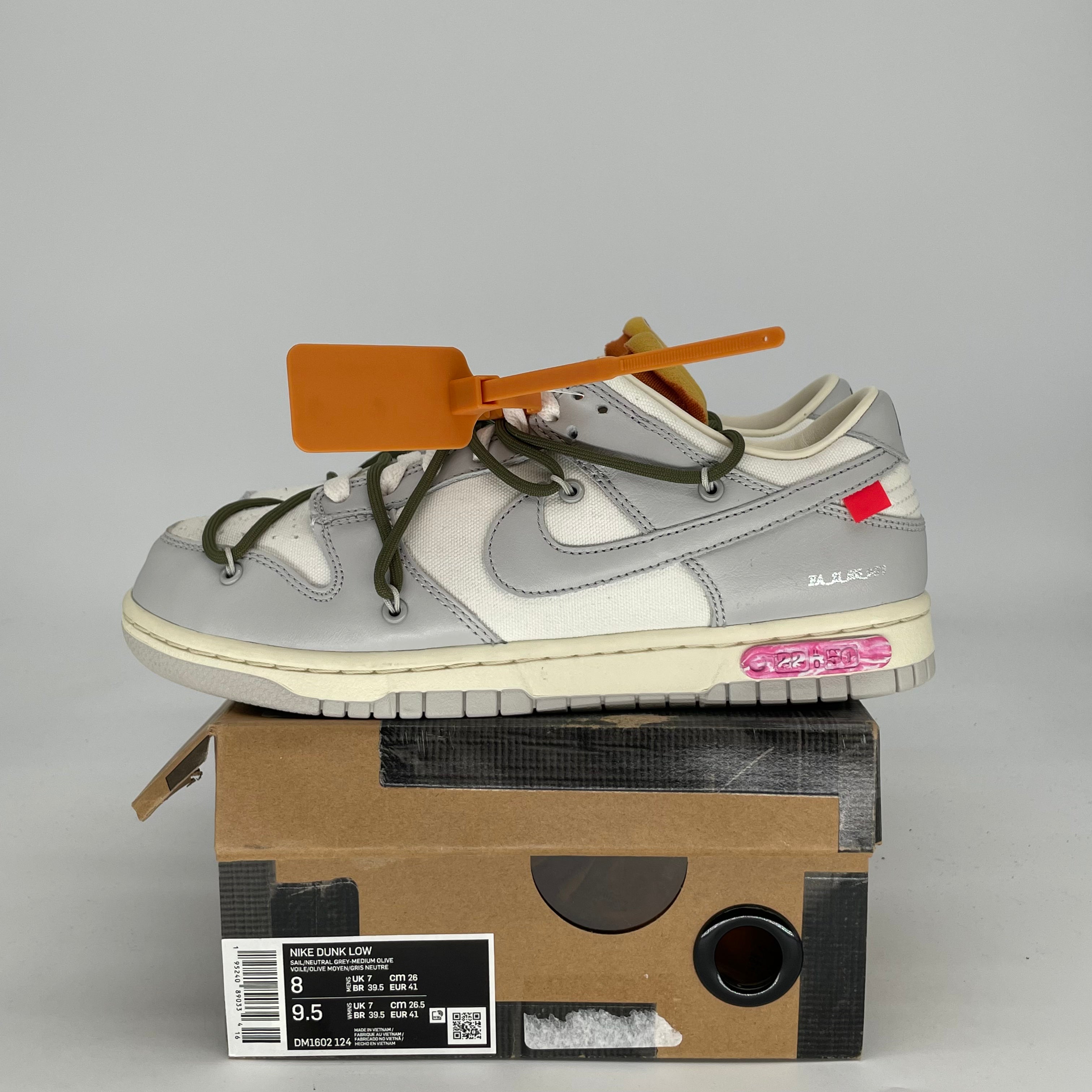 OFF WHITE X NIKE DUNK LOW LOT 22 DM1602-124 SIZE 8/9.5W