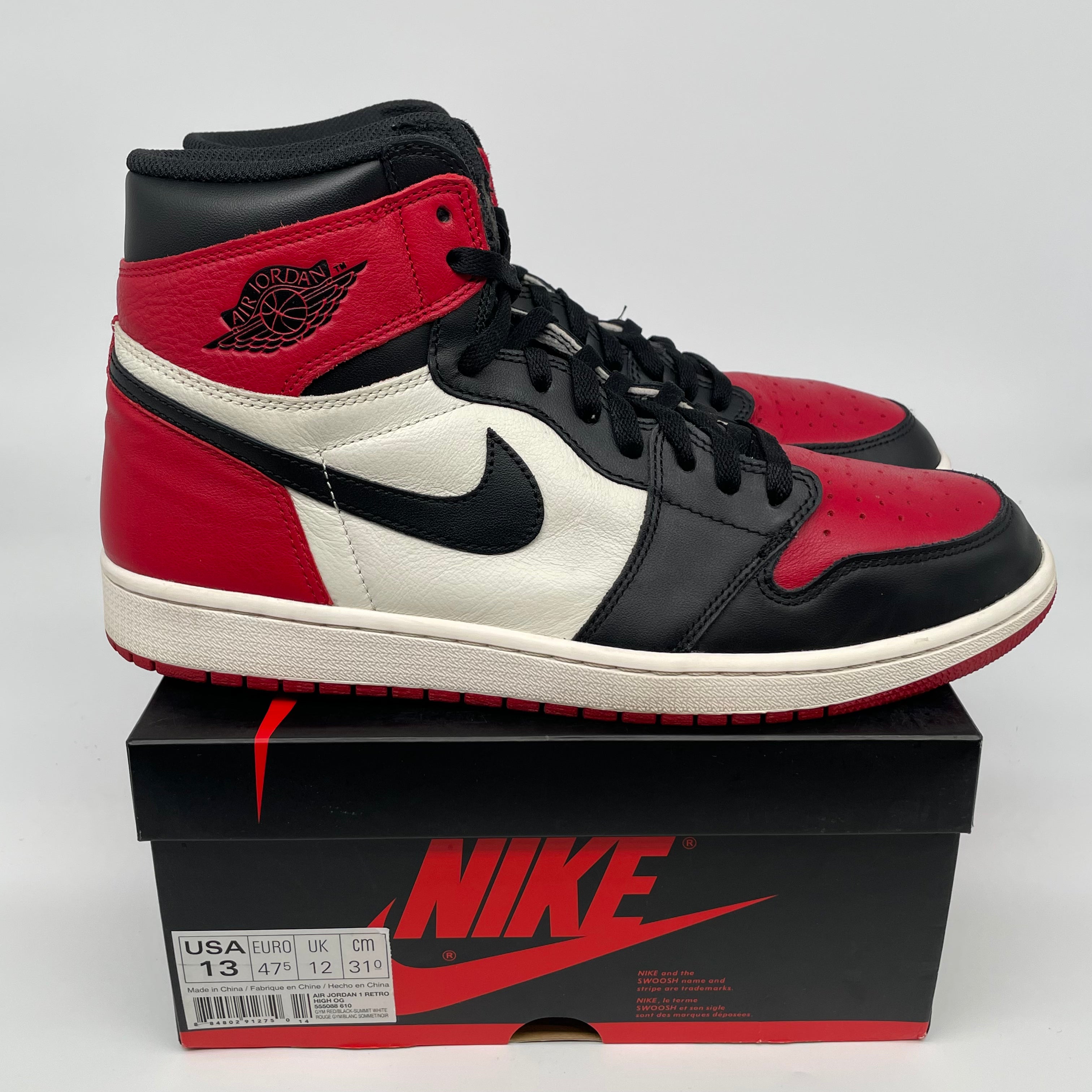 AIR JORDAN 1 BRED TOE 555088-610 SIZE 13/14.5W