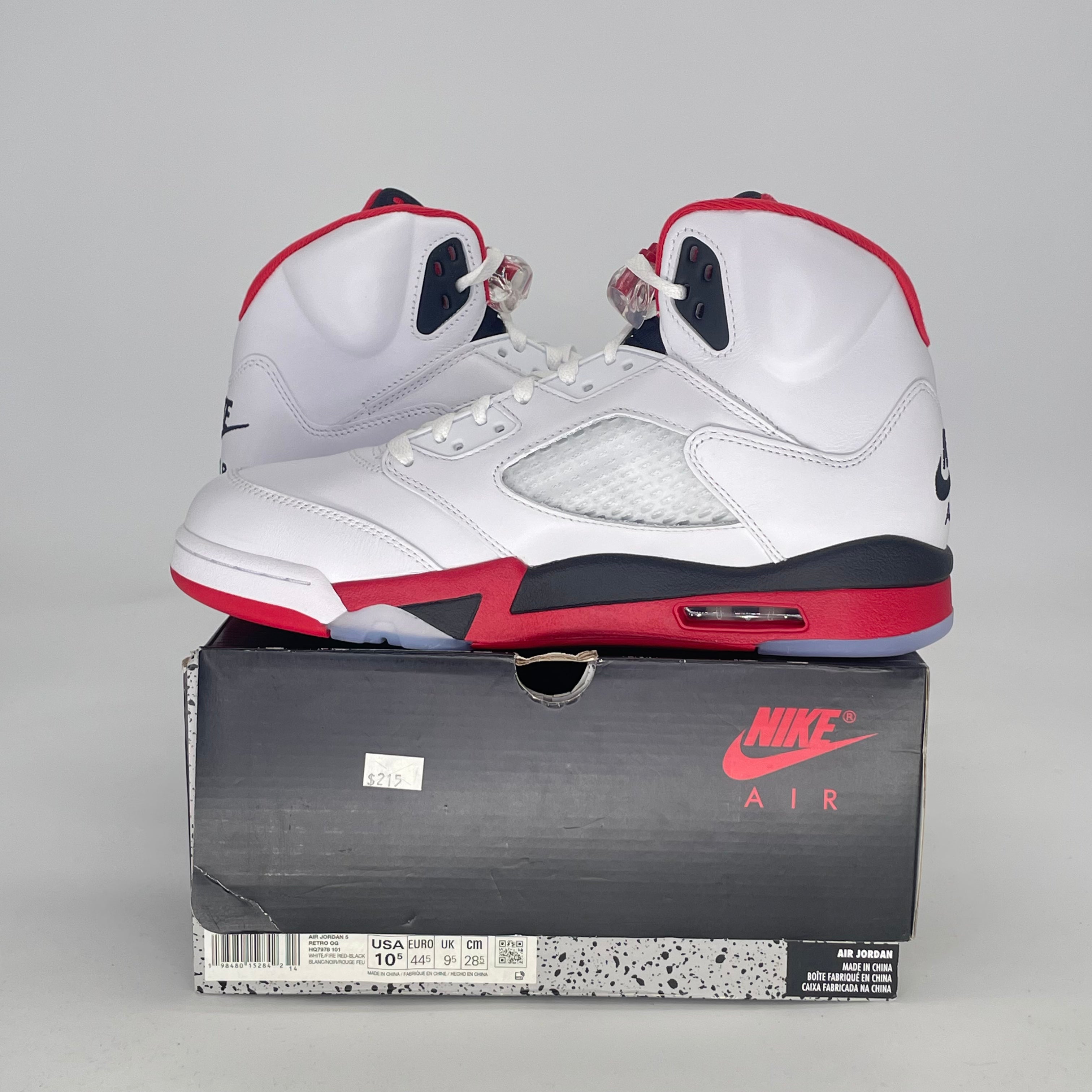 AIR JORDAN 5 FIRE RED BLACK TONGUE HQ7978-101 SIZE 10.5/12W