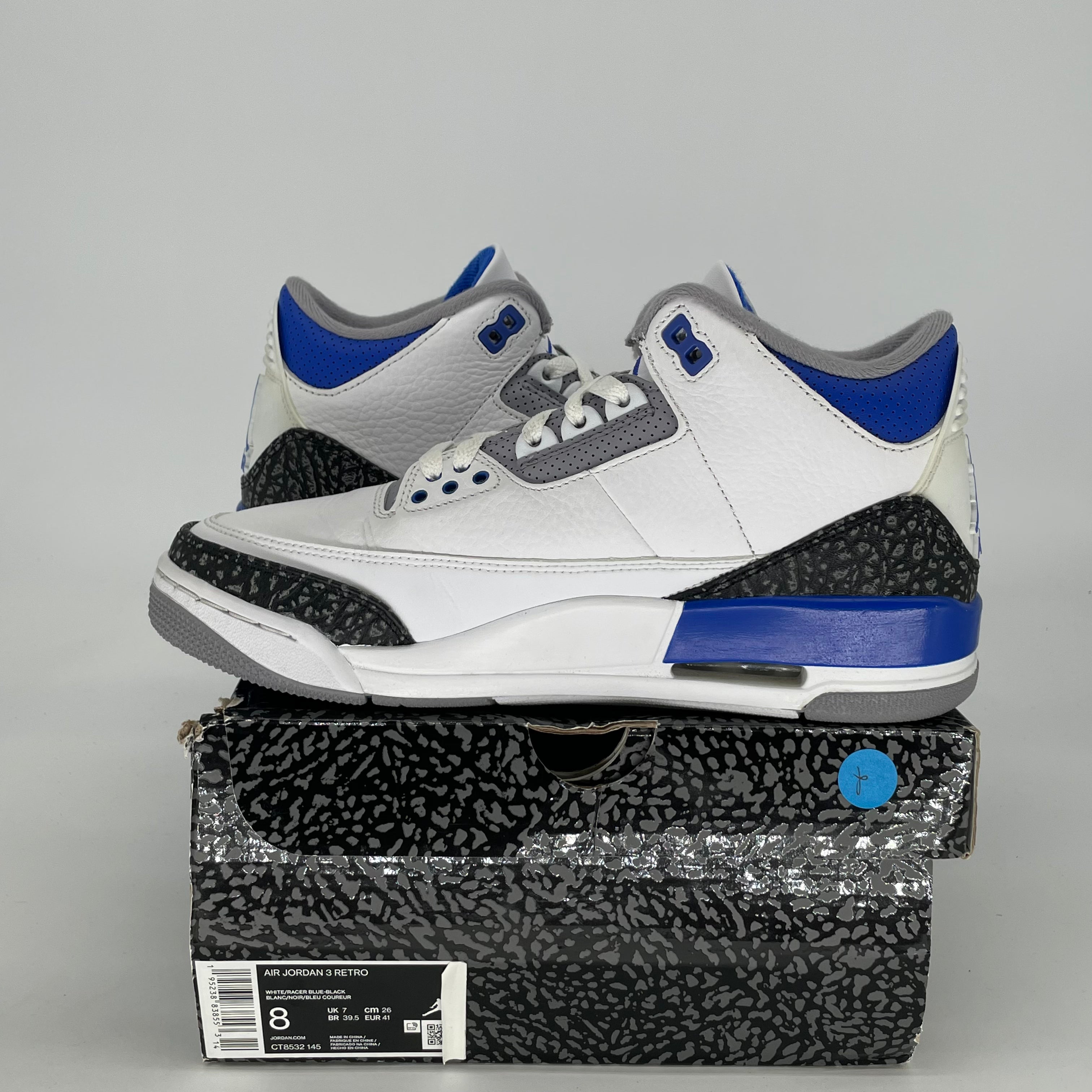 AIR JORDAN 3 RACER BLUE CT8532-145 SIZE 8/9.5W