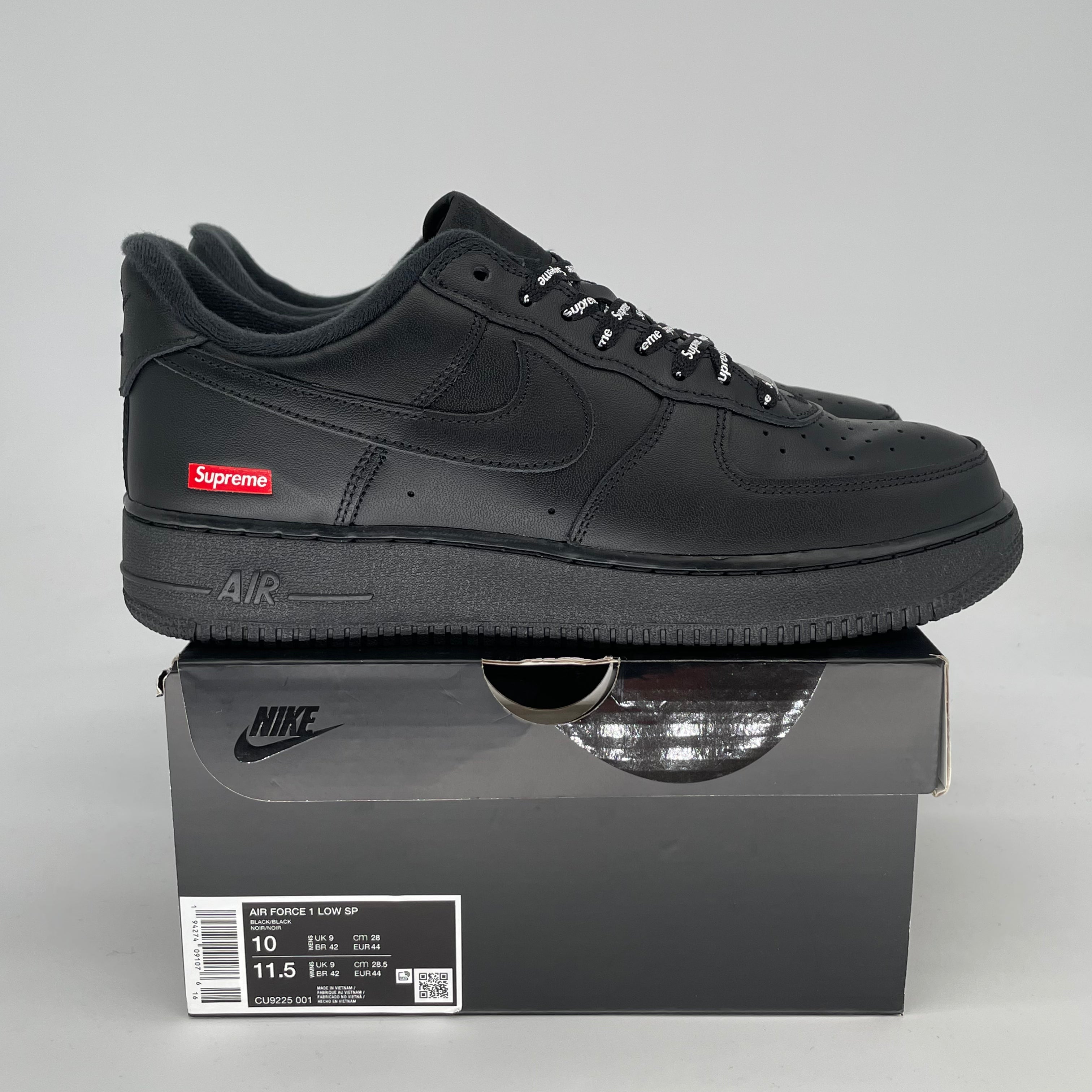 SUPREME X NIKE AIR FORCE 1 LOW BLACK CU9225-001 SIZE 10/11.5W