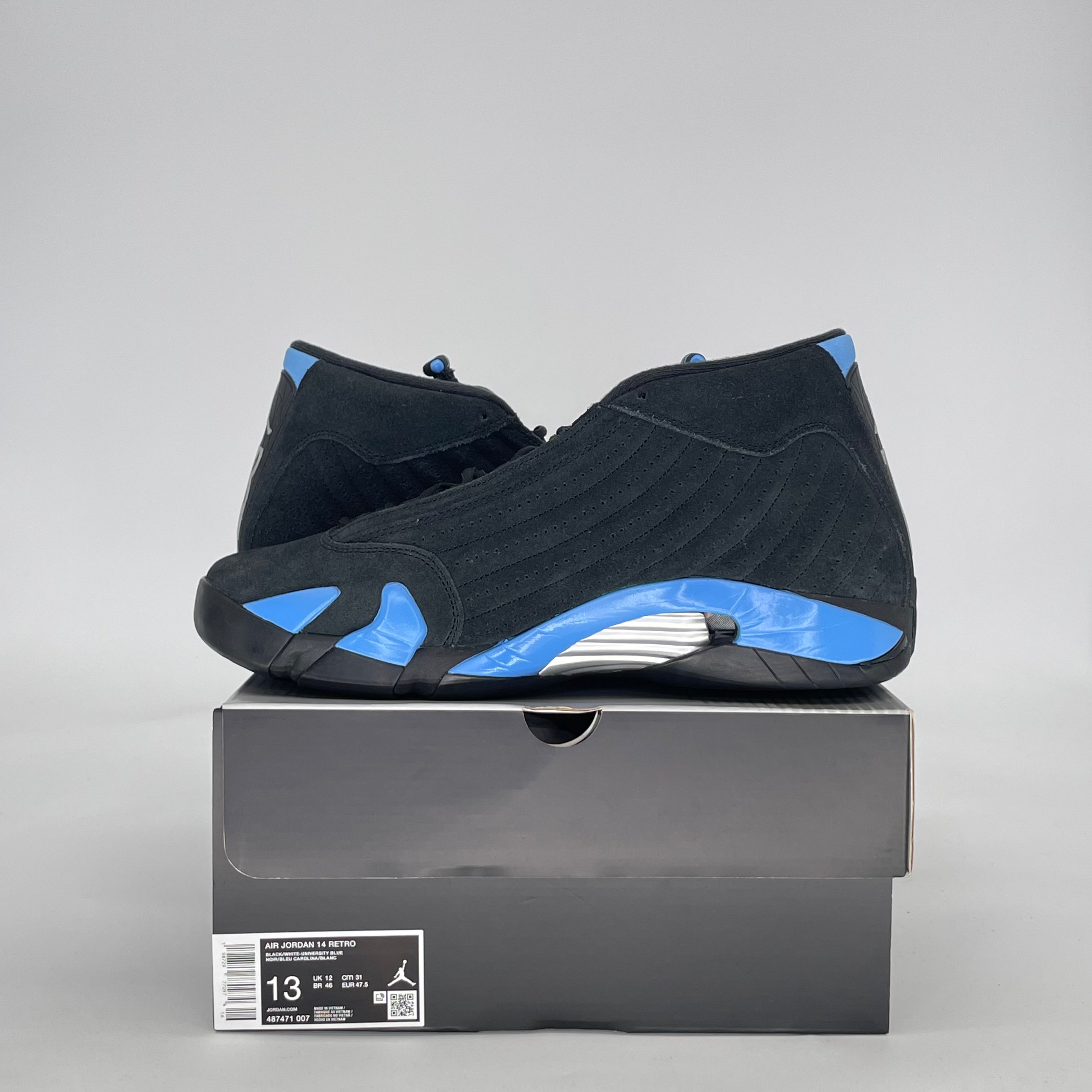 AIR JORDAN 14 BLACK UNIVERSITY BLUE 487471-007 SIZE 13/14.5W