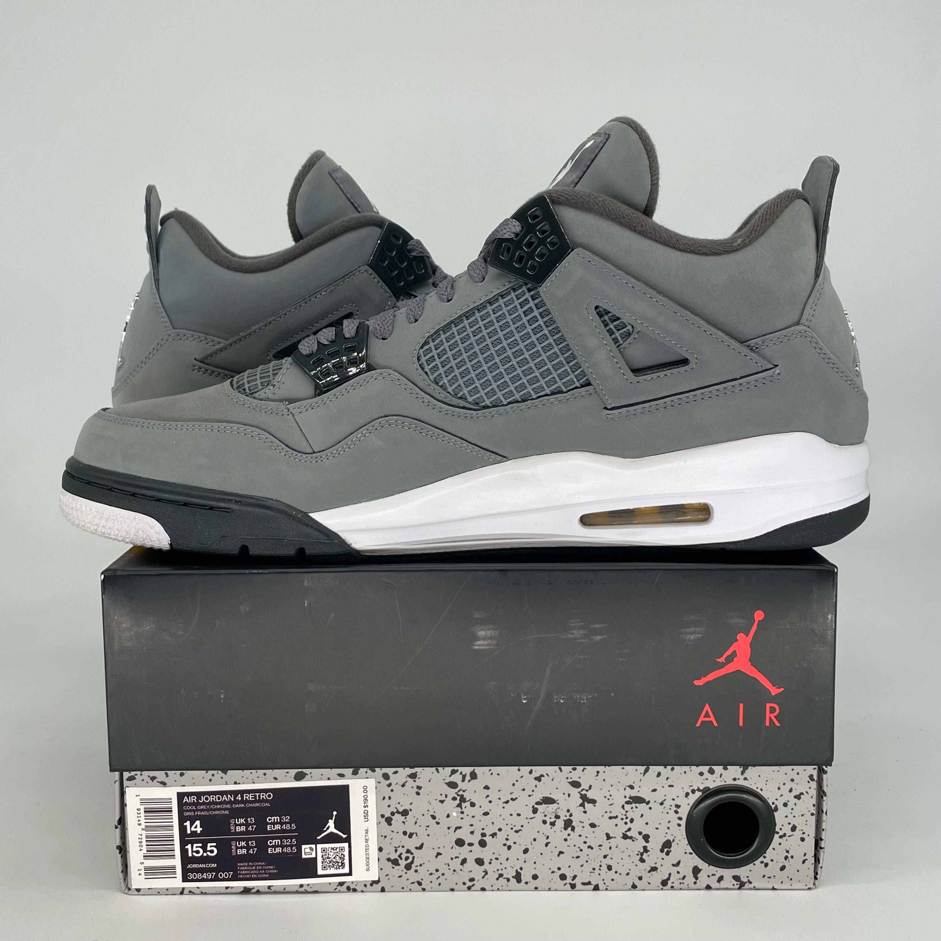 AIR JORDAN 4 COOL GREY 308497-007 SIZE 14/15.5W