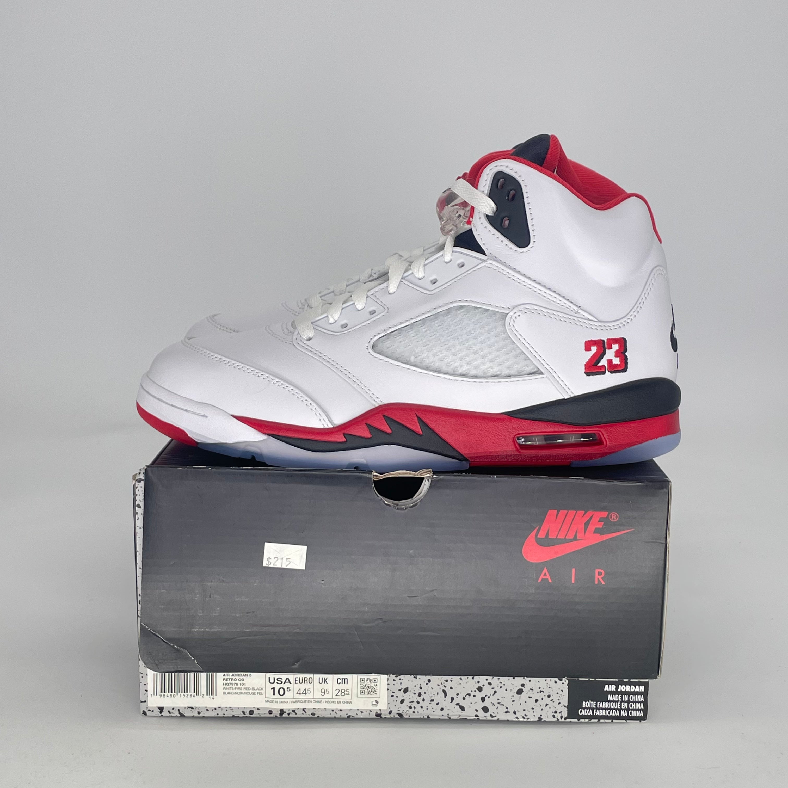 AIR JORDAN 5 FIRE RED BLACK TONGUE HQ7978-101 SIZE 10.5/12W