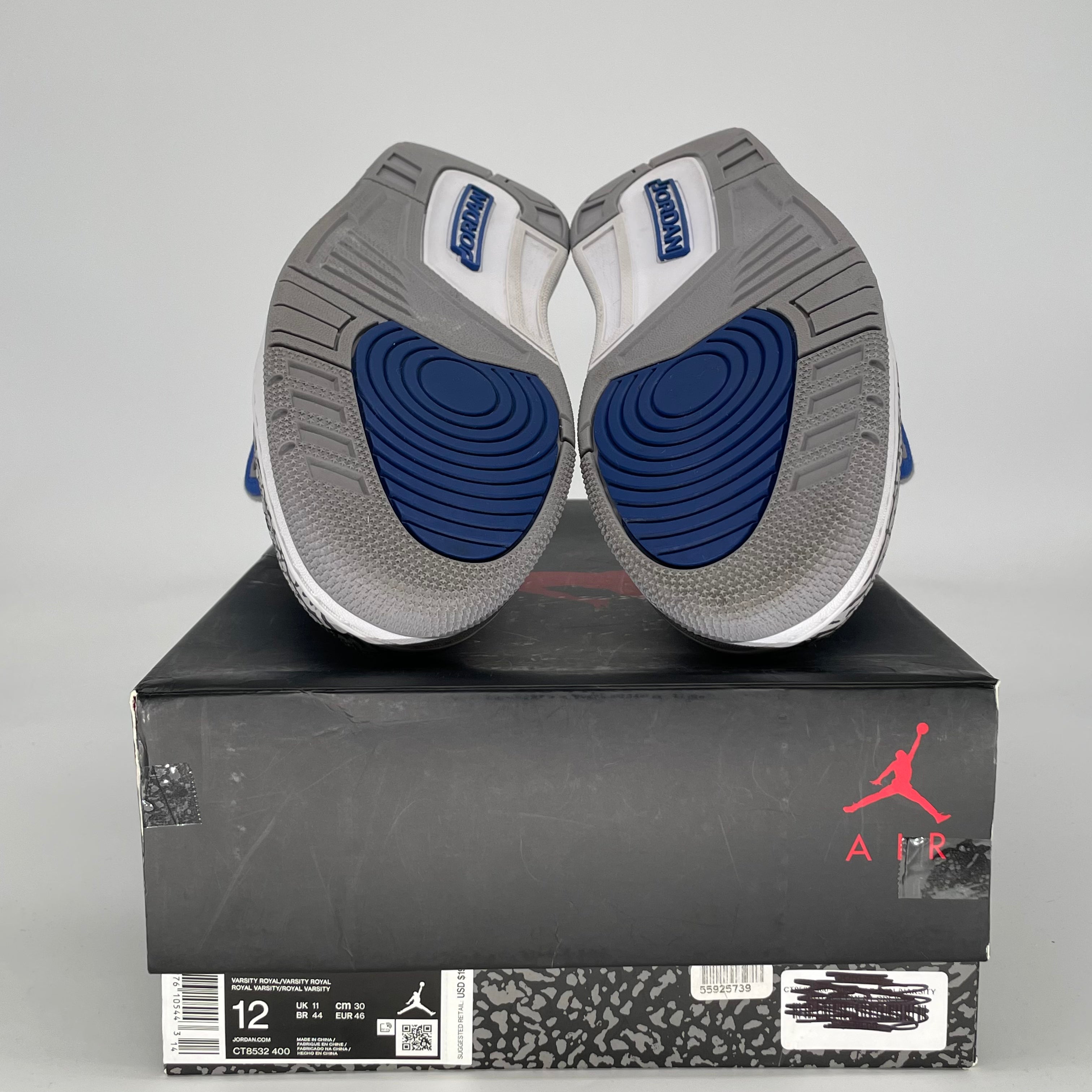AIR JORDAN 3 VARSITY ROYAL CEMENT CT8532-400 SIZE 12/13.5W