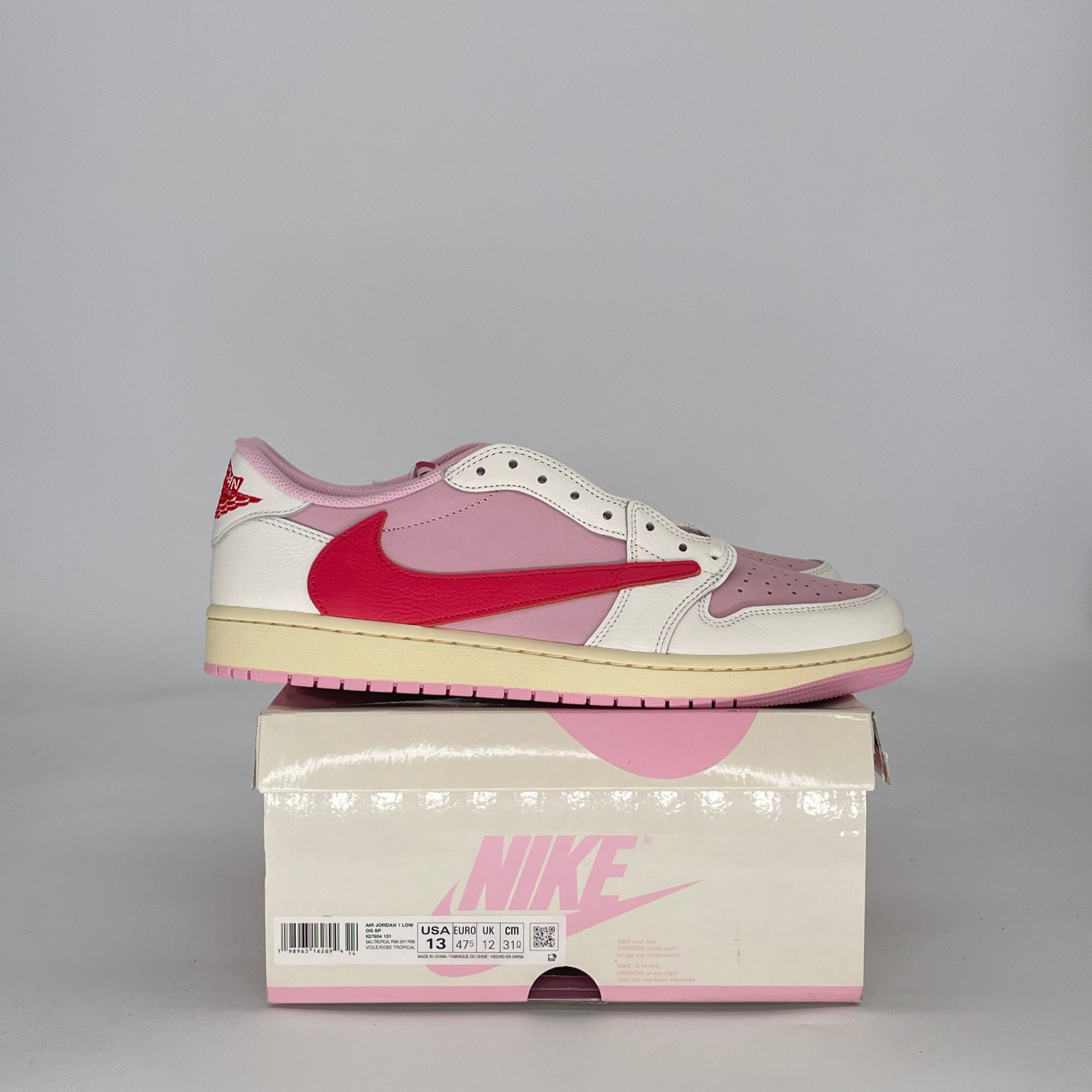 AIR JORDAN 1 LOW TRAVIS SCOTT SAIL TROPICAL PINK IQ7604-101 SIZE 13/14.5W