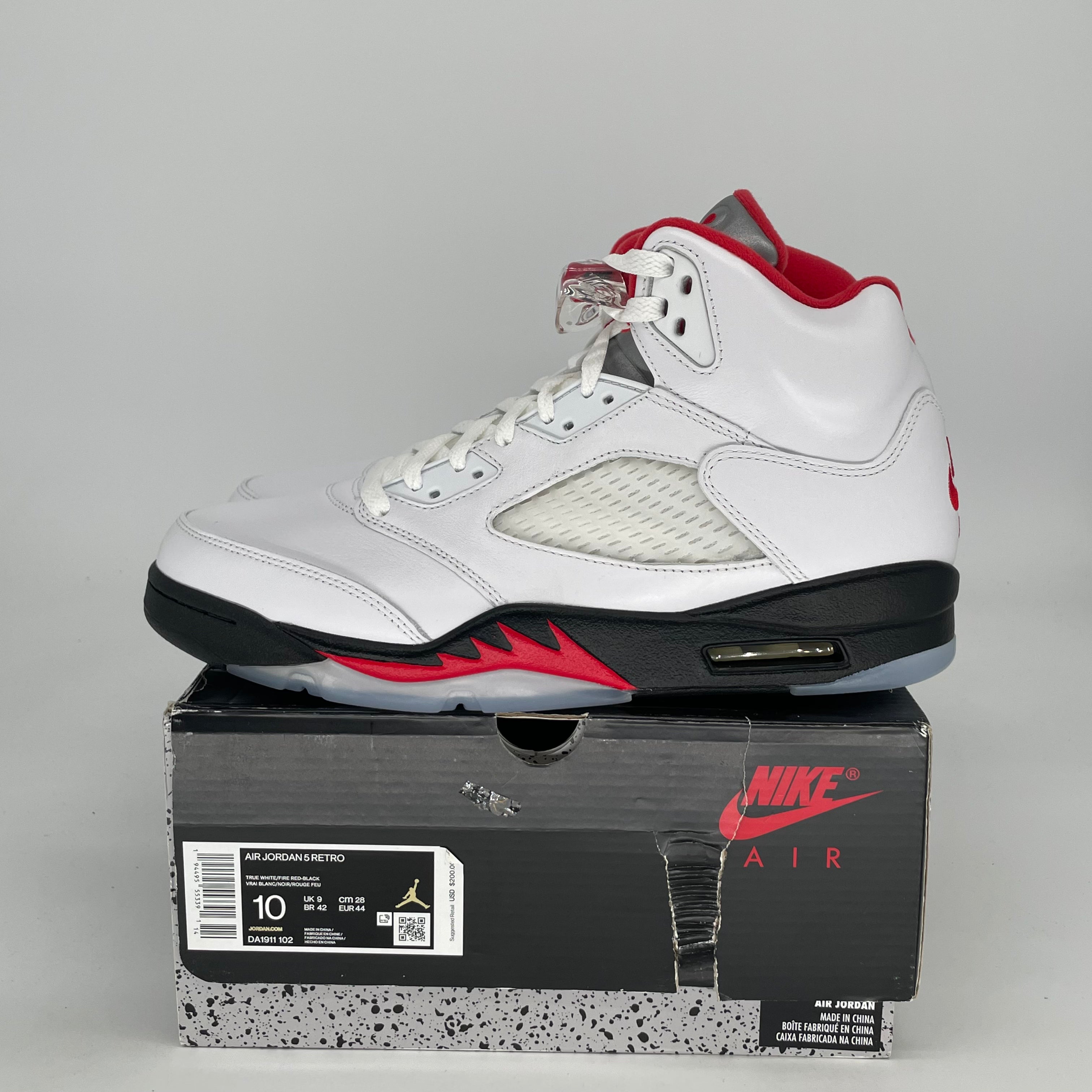 AIR JORDAN 5 FIRE RED SILVER TONGUE DA1911-102 SIZE 10/11.5W