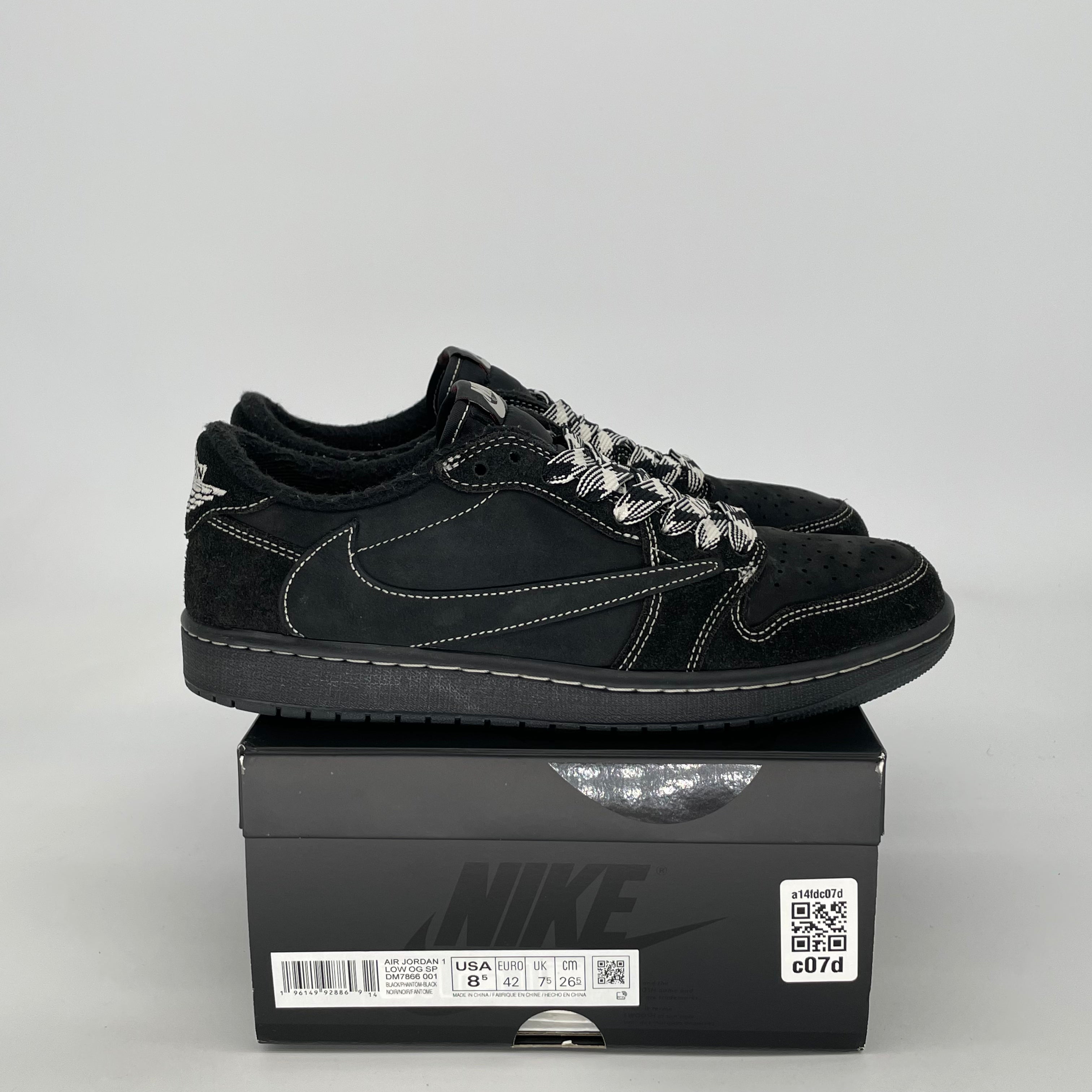 TRAVIS SCOTT X AIR JORDAN 1 LOW BLACK PHANTOM DM7866-001 SIZE 8/9.5W