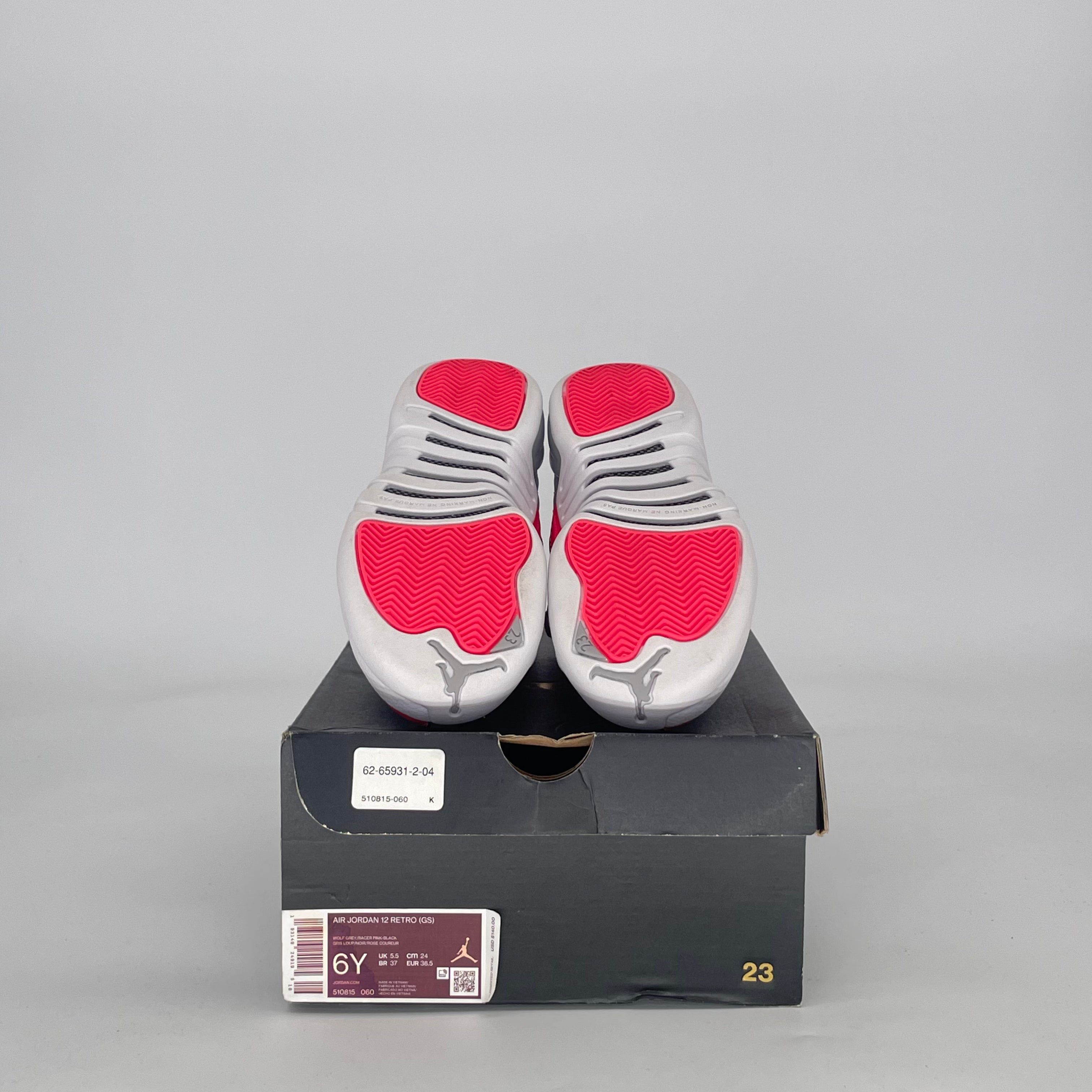 AIR JORDAN 12 WOLF GREY RACER PINK 510815-060 SIZE 6/7.5W GS