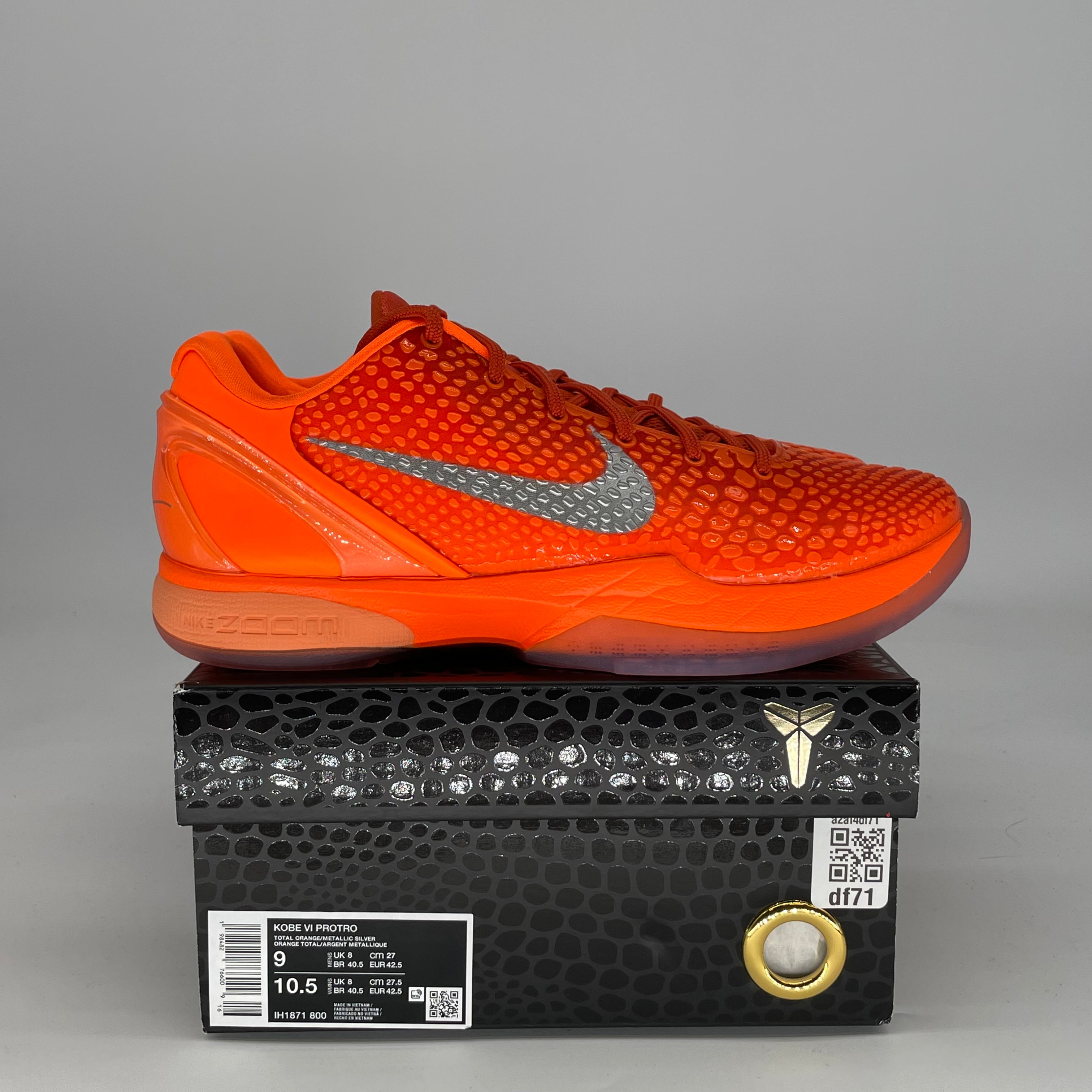 NIKE KOBE 6 PROTRO TOTAL ORANGE IH1871-800 SIZE 9/10.5W