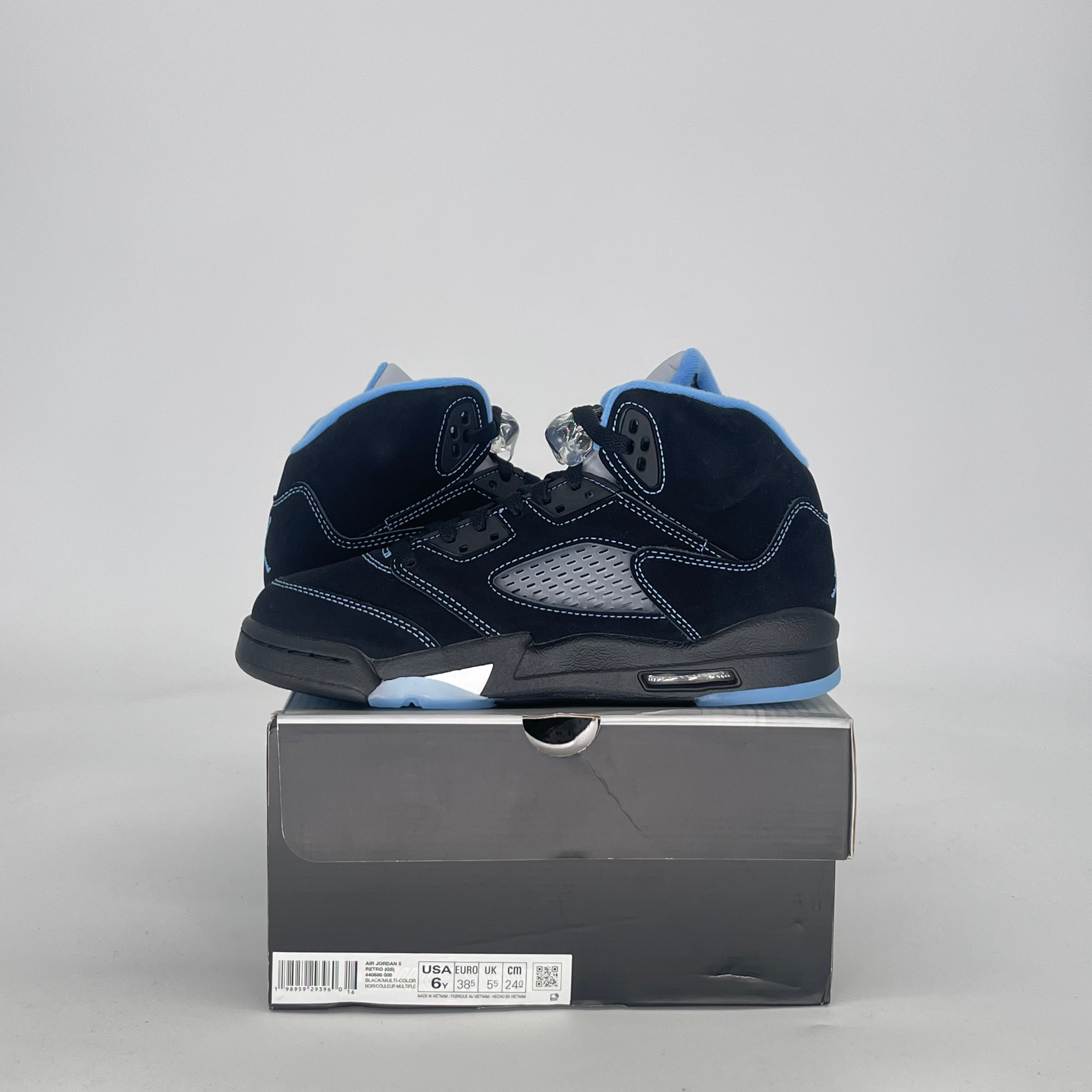 AIR JORDAN 5 BLACK UNIVERSITY BLUE 440888-008 SIZE 6/7.5W GS