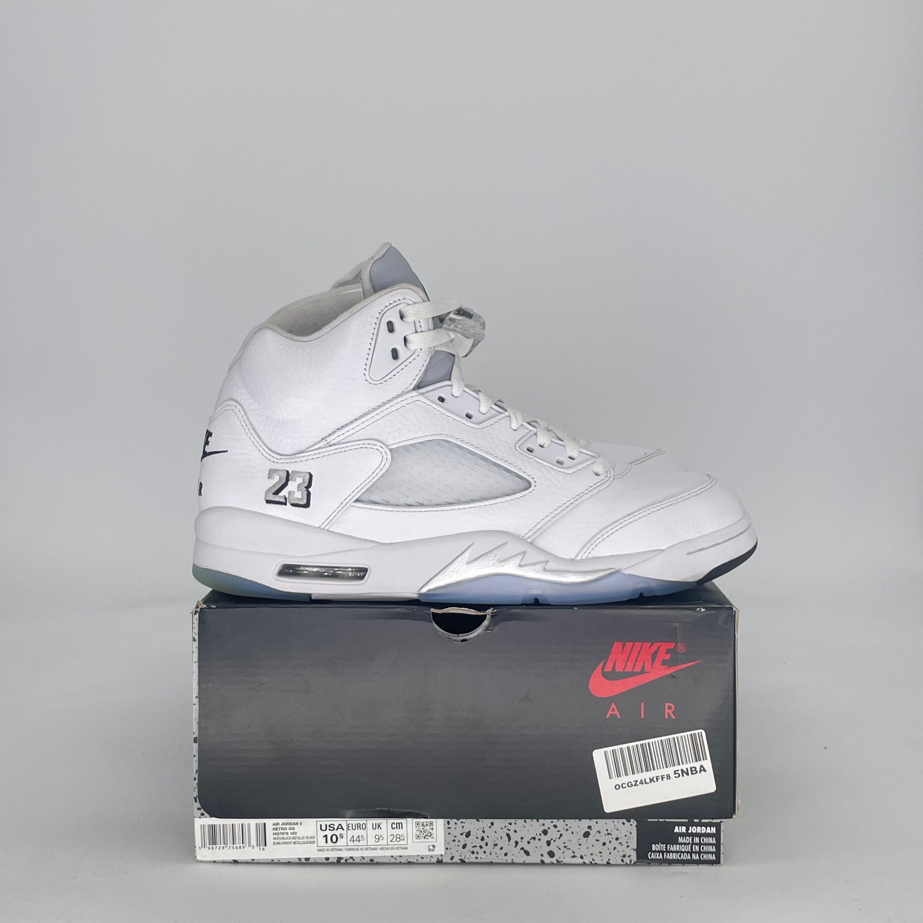 AIR JORDAN 5 WHITE METALLIC HQ7978-103 SIZE 10.5/12W