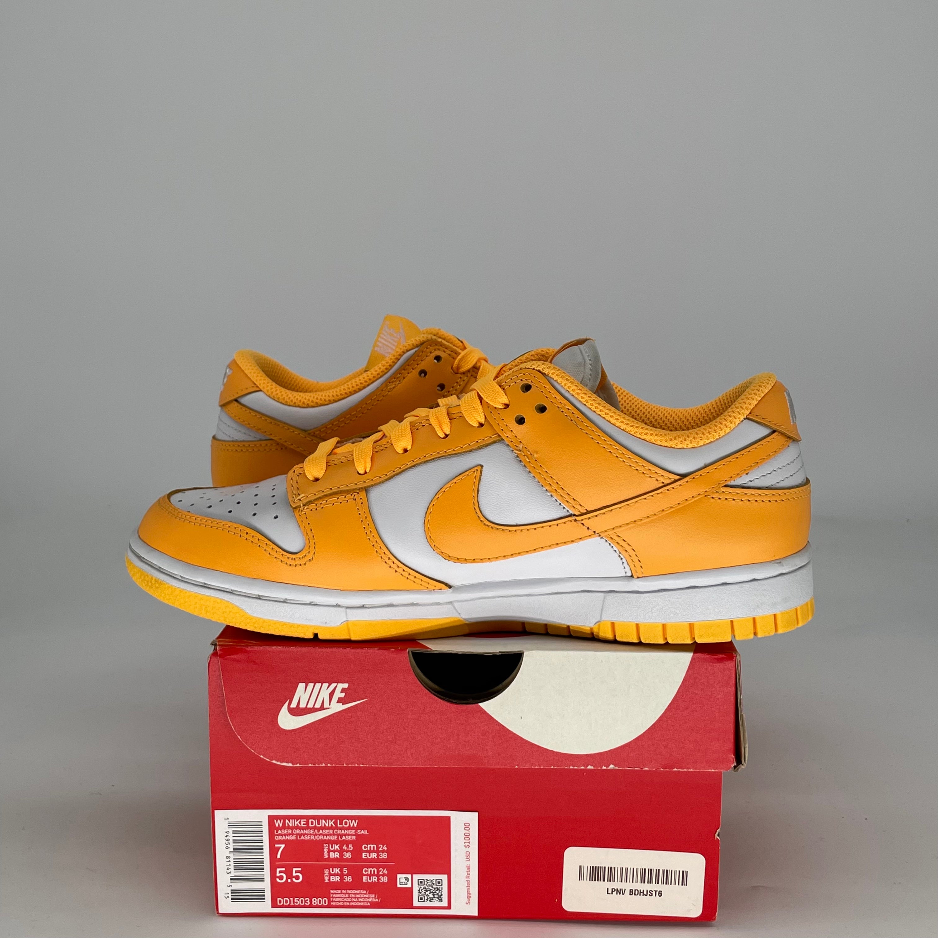 NIKE DUNK LOW LASER ORANGE W DD1503-800 SIZE 5.5/7W