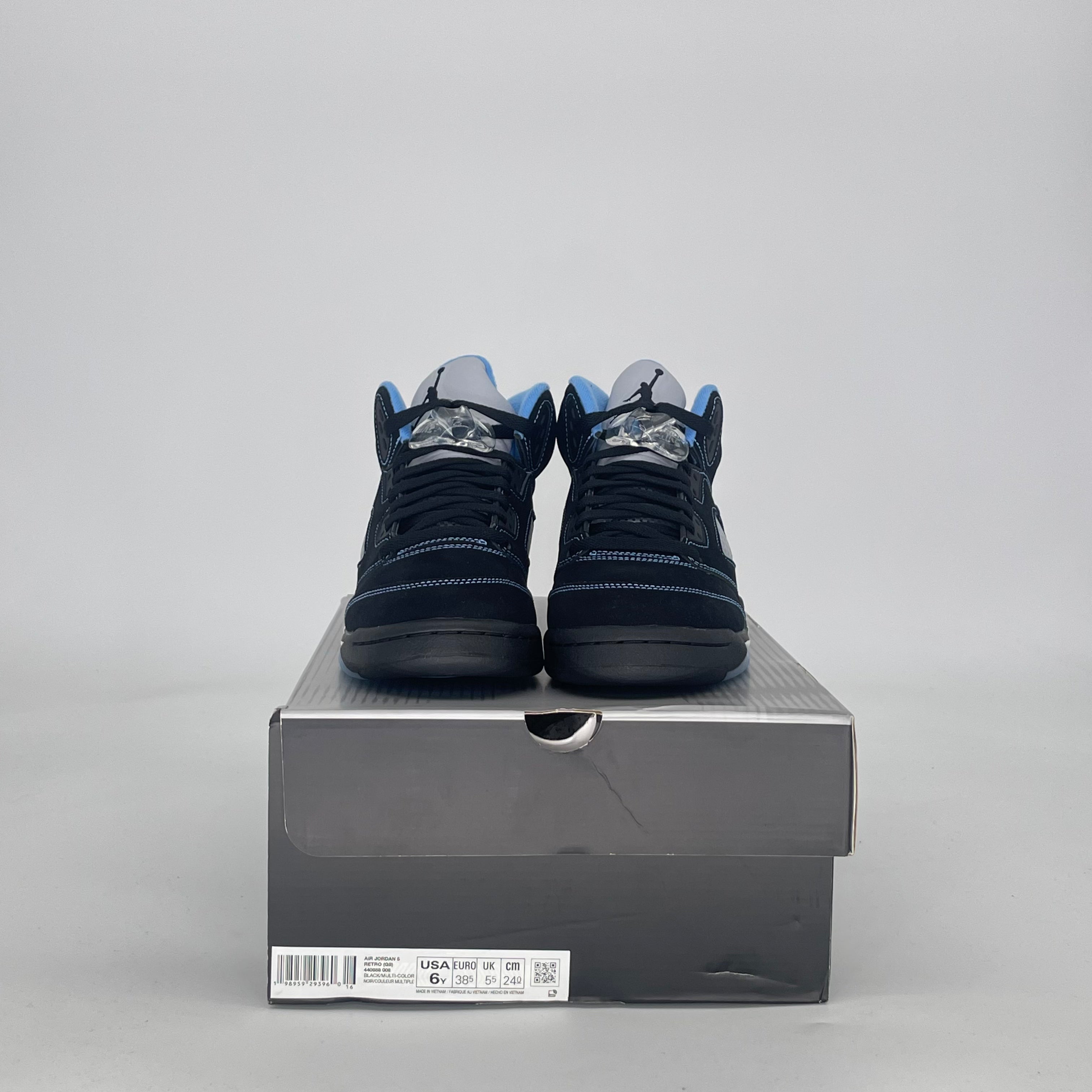 AIR JORDAN 5 BLACK UNIVERSITY BLUE 440888-008 SIZE 6/7.5W GS